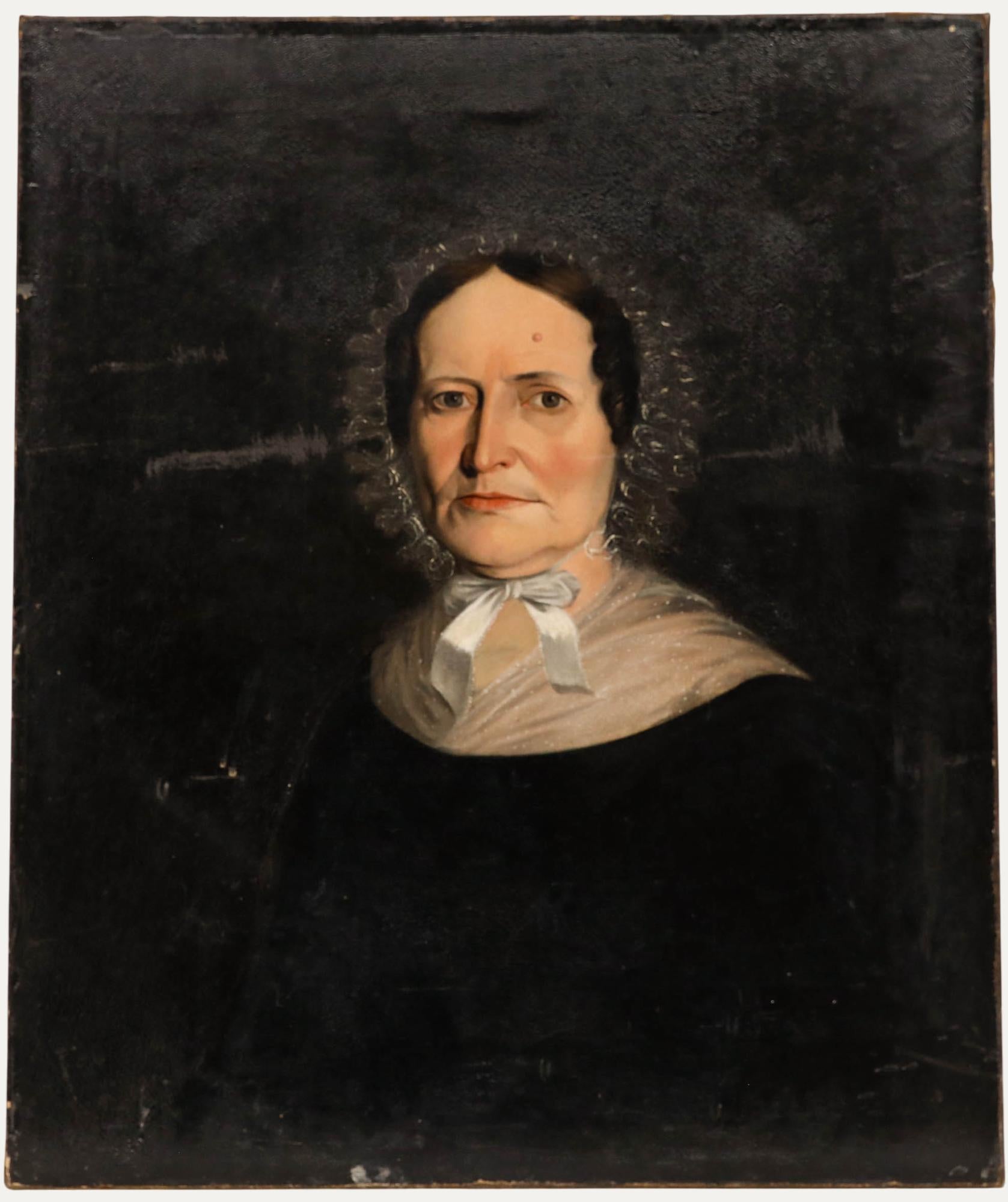 Huile victorienne du 19e siècle - Portrait d'une dame