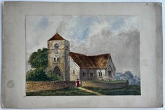 Victorian Church Landscape Watercolour Louisa Wortley 1865