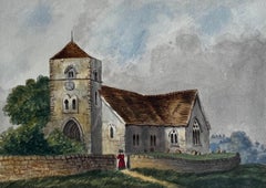 Victorian Church Landscape Watercolour Louisa Wortley 1865