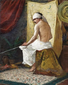 Victorian French School Orientalist art male portrait oil painting indis. signed