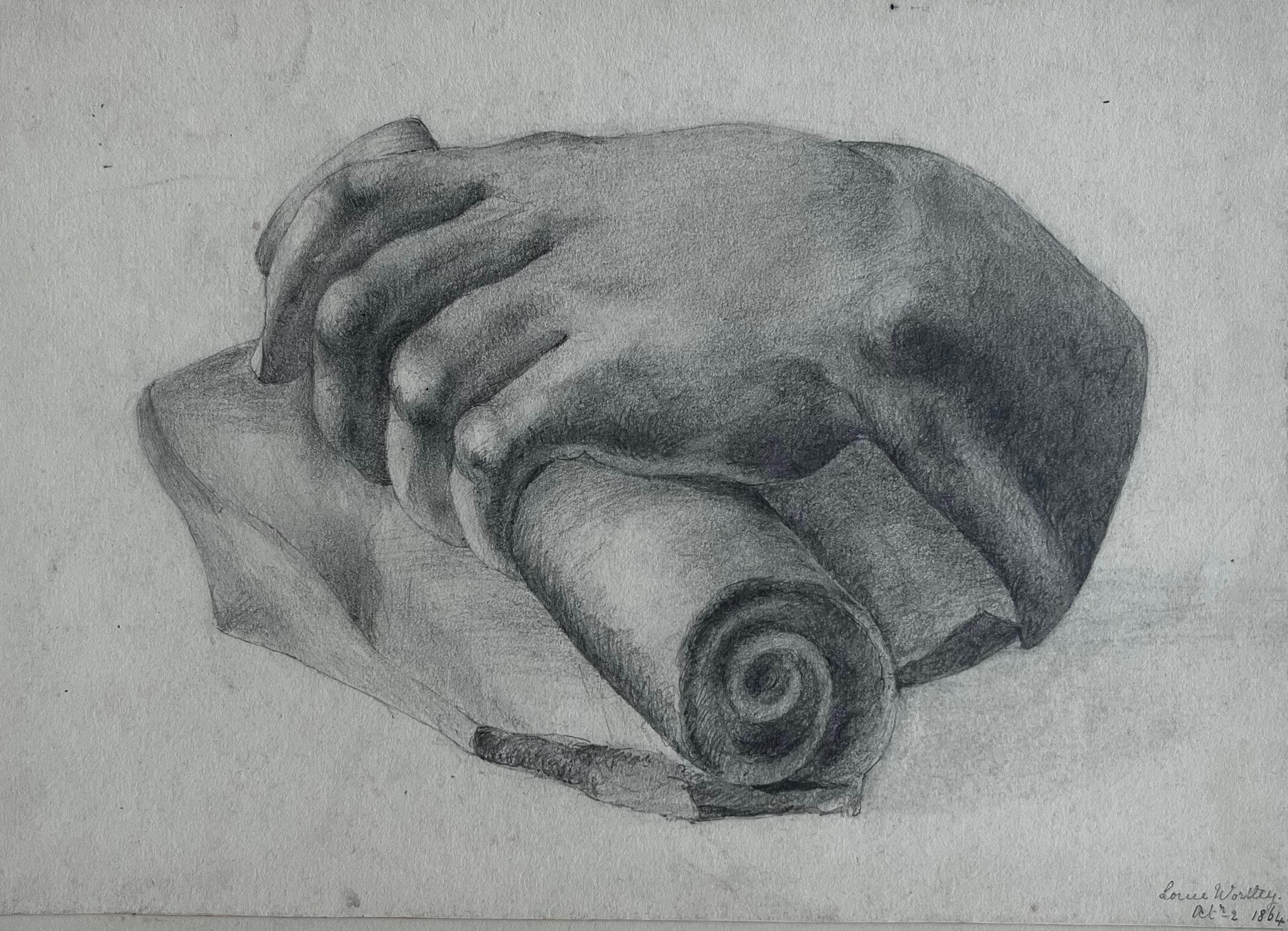 Unknown Figurative Painting - Victorian Hand Study Still Life Pencil Drawing Louisa Wortley 1864