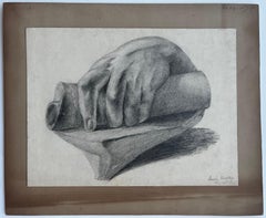 Victorian Hand Study with Scroll Pencil Drawing Louisa Wortley 1864