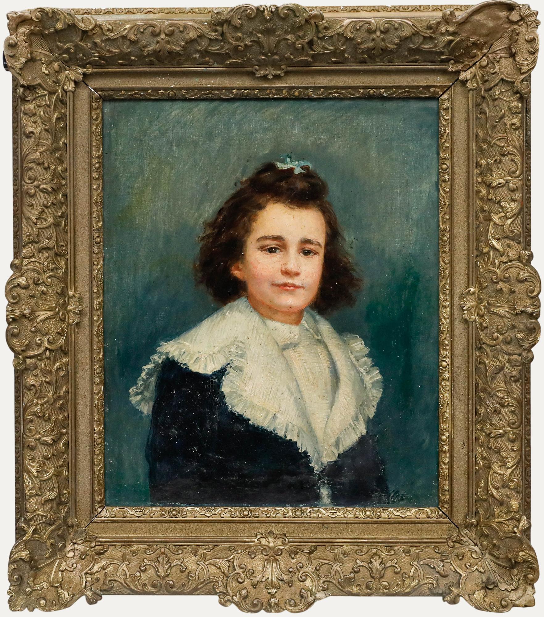 Unknown Portrait Painting - Victorian Late 19th Century Oil - Portrait of a Young Girl