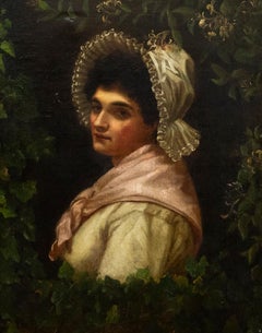Victorian School  19th Century Oil - Woman Through an Ivy Wreath