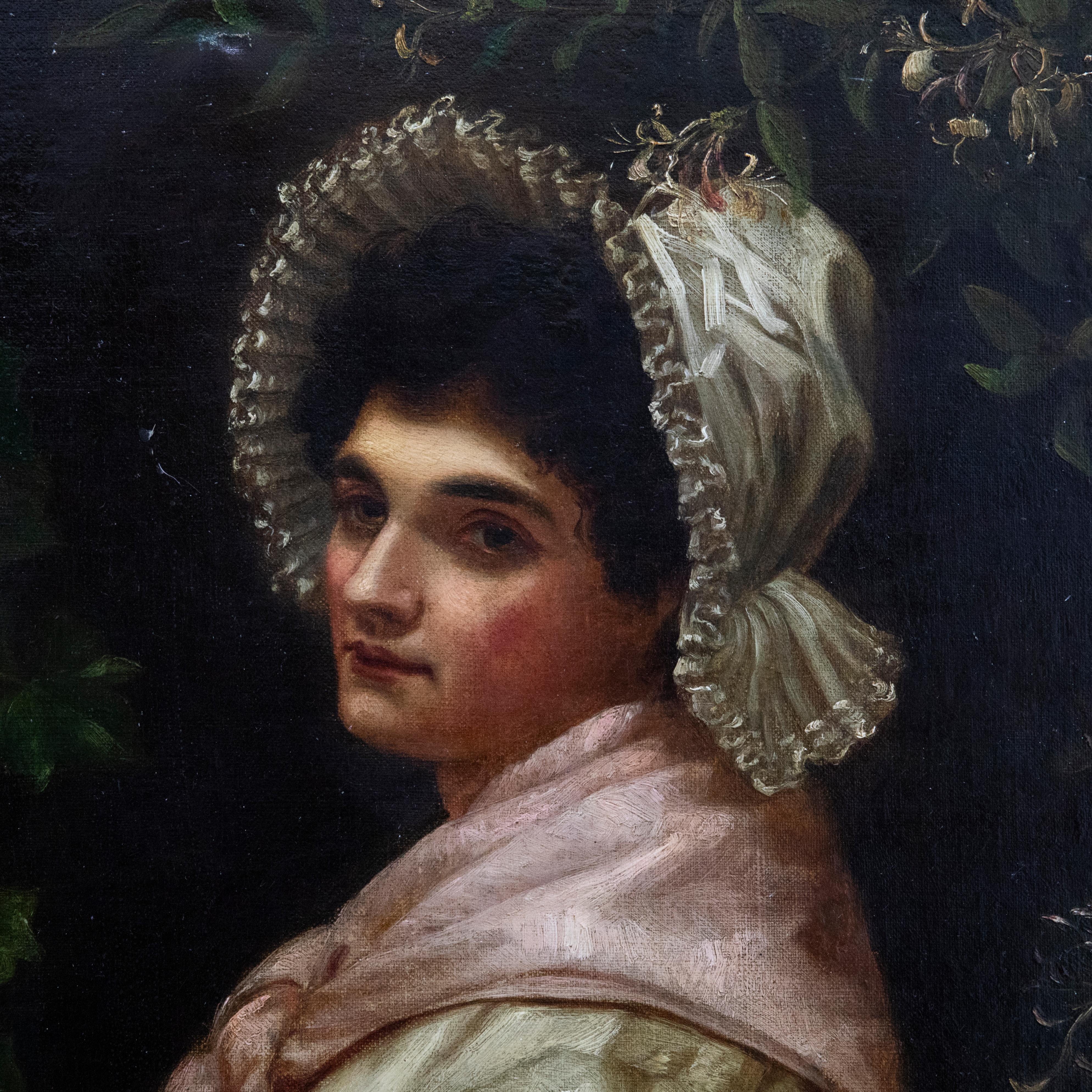 Victorian School  19th Century Oil - Woman Through an Ivy Wreath For Sale 2