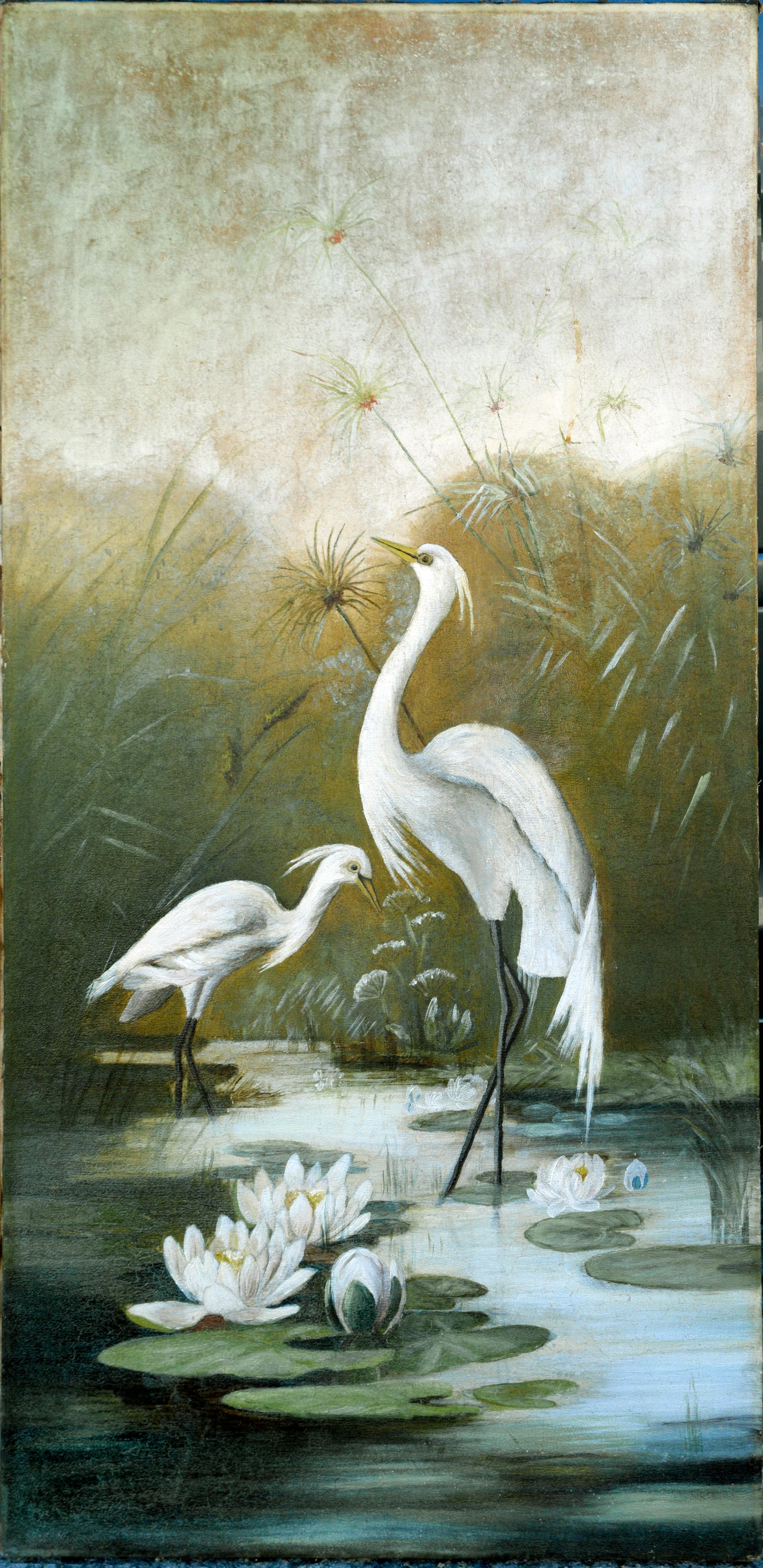 Victorian Snowy Egrets - Painting by Unknown