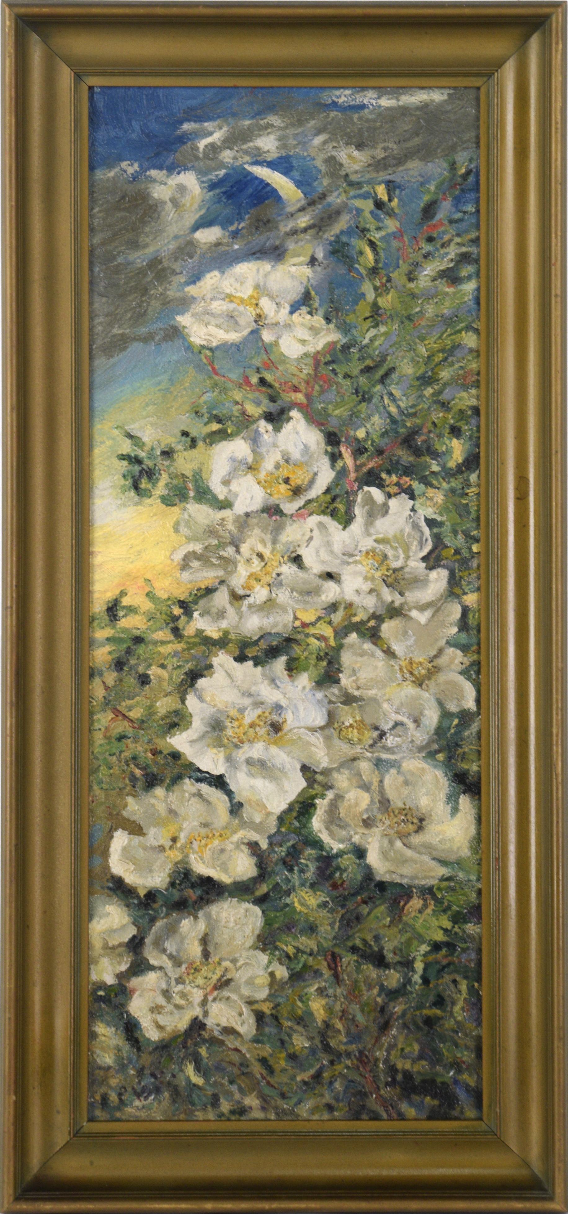 Unknown Still-Life Painting - Victorian Sunset Floral with Sally Holmes Rose