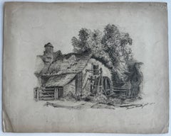 Victorian Watermill Cottage Rural Landscape Drawing Louisa Wortley 1863