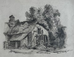Victorian Watermill Cottage Rural Landscape Drawing Louisa Wortley 1863