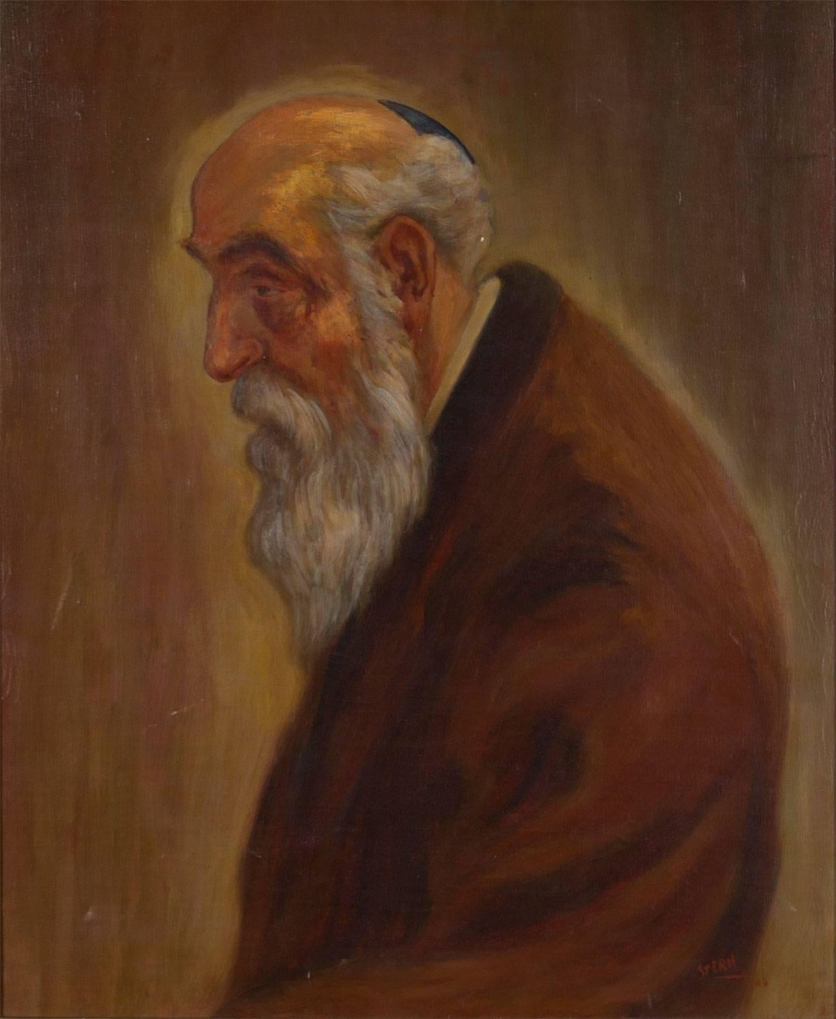 Vieillesse, French Portrait of an Elderly Jewish Man - Modern Painting by Unknown