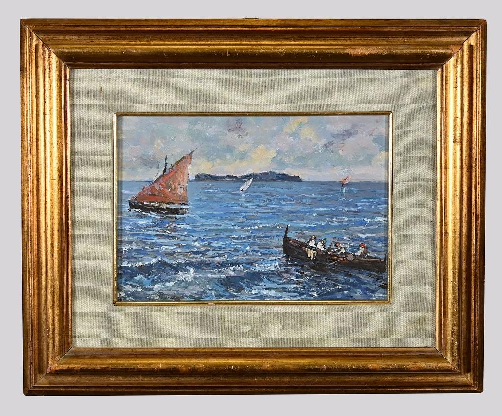 View of Capri Island - Original  Oil Painting on Cardboard - Mid-20th Century