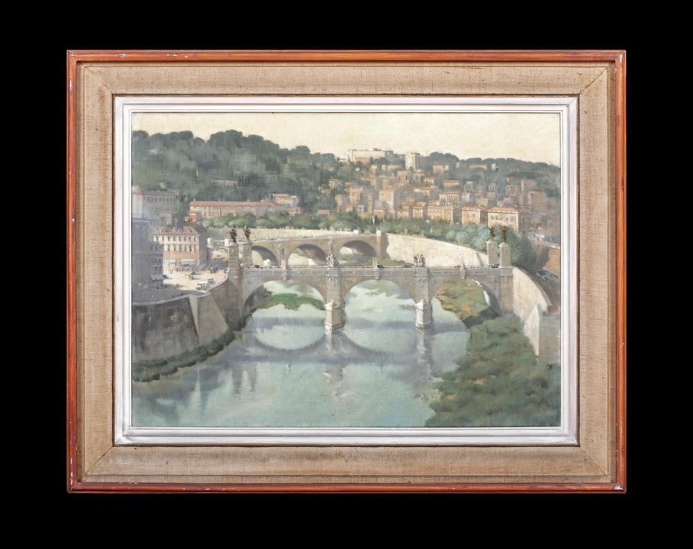 View of Castel Sant Angelo, from The River Tiber, Rome, early 20th Century  - Painting by Unknown