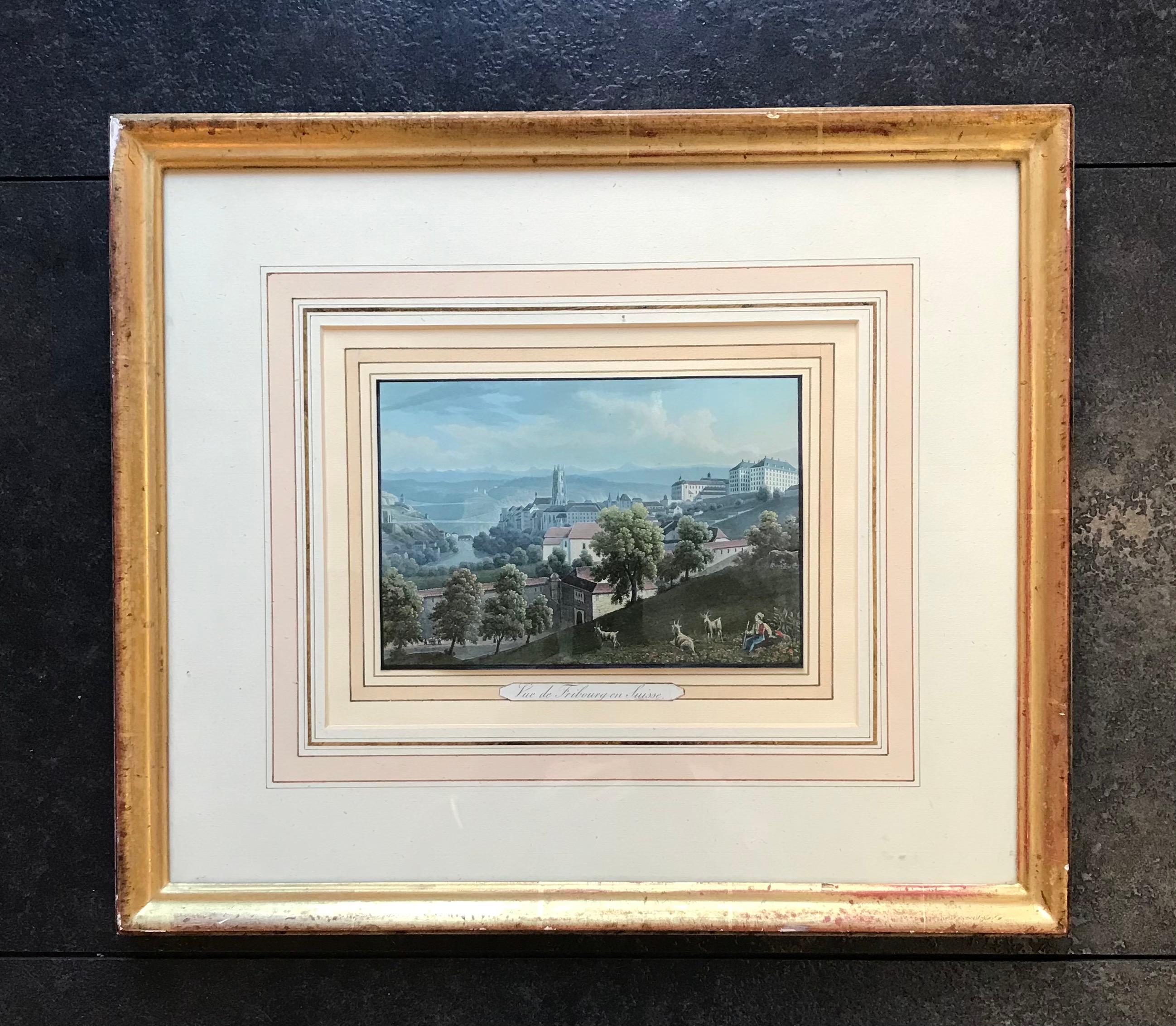 View of Friborg in Switzerland - Oil paint  - Painting by Unknown