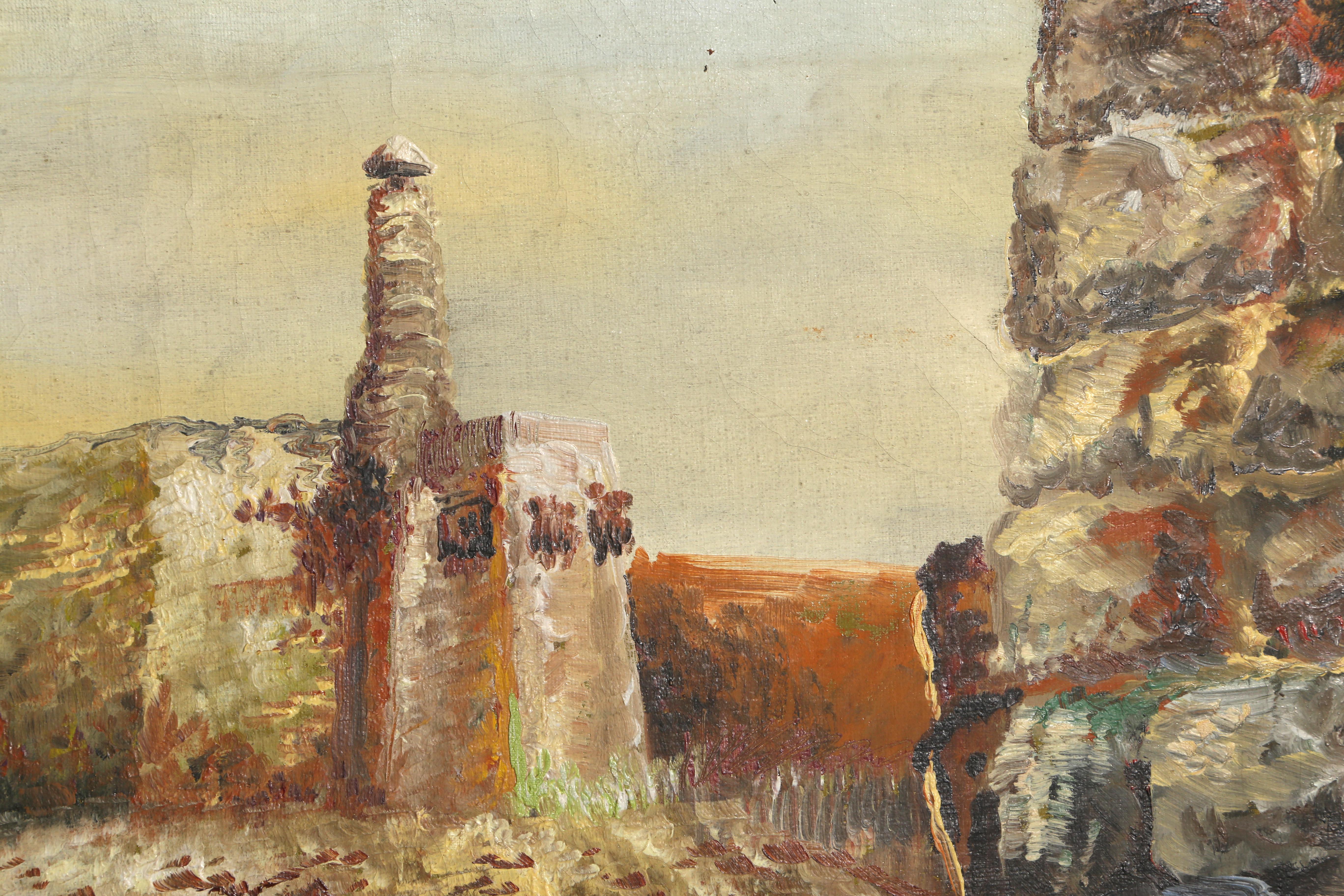 View of Jerusalem, Landscape Oil Painting - Brown Landscape Painting by Unknown