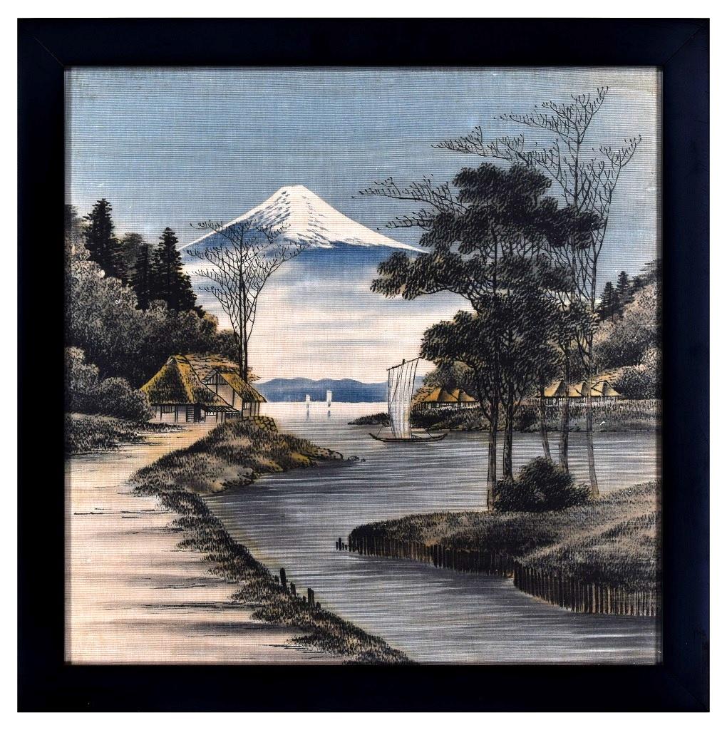 Fujiyama is a wonderful color oil painting on canvas realized by a talented Japanese artist around the 1900.

This original painting represents a wide-ranging natural landscape in which a symbol of Japan, the Mount Fuji, dominates the