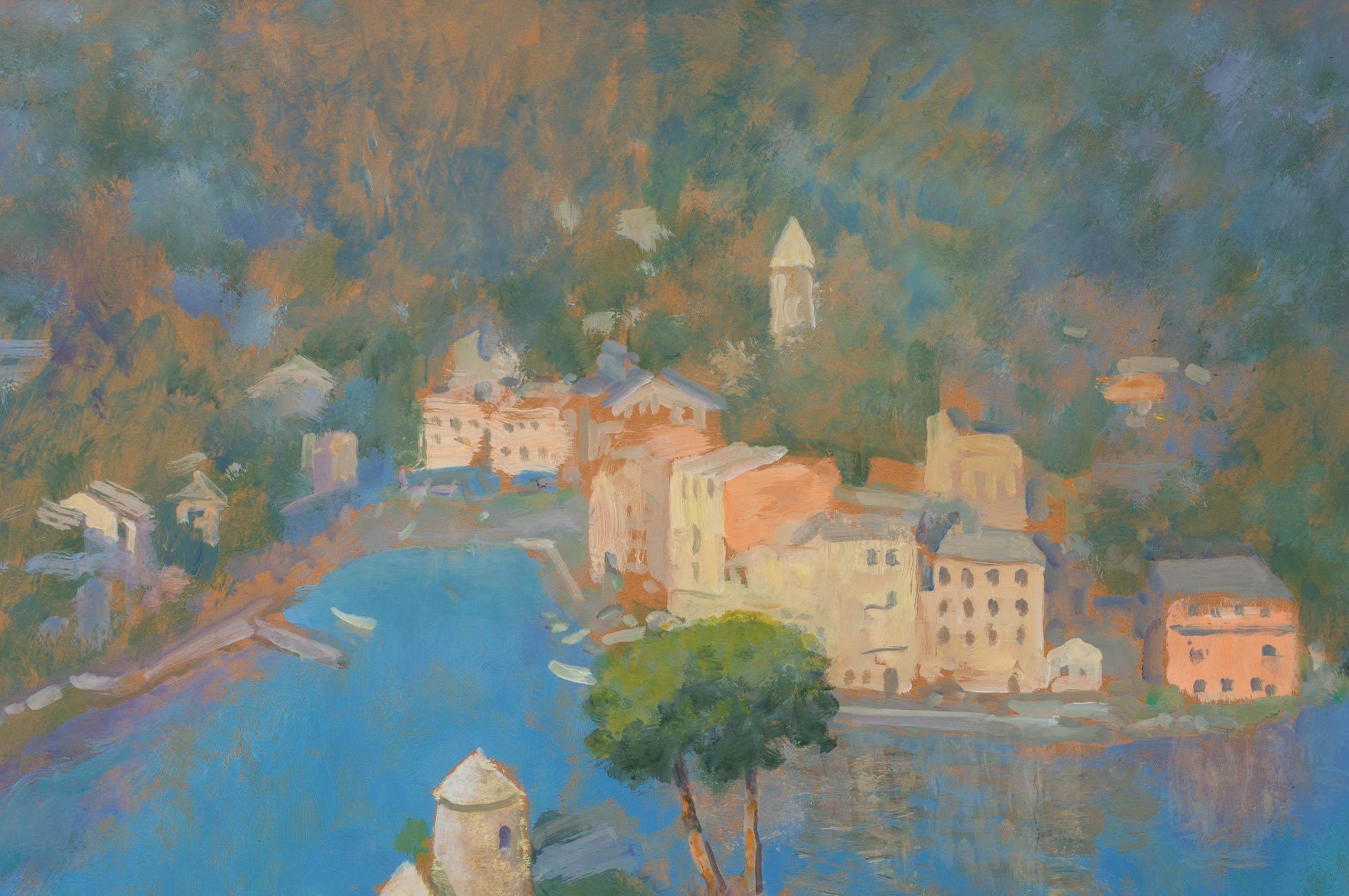 Veduta di Portofino, XX secolo  ALAN STENHOUSE GOURLEY ROI (SCOZZESE 1909-1991) 4