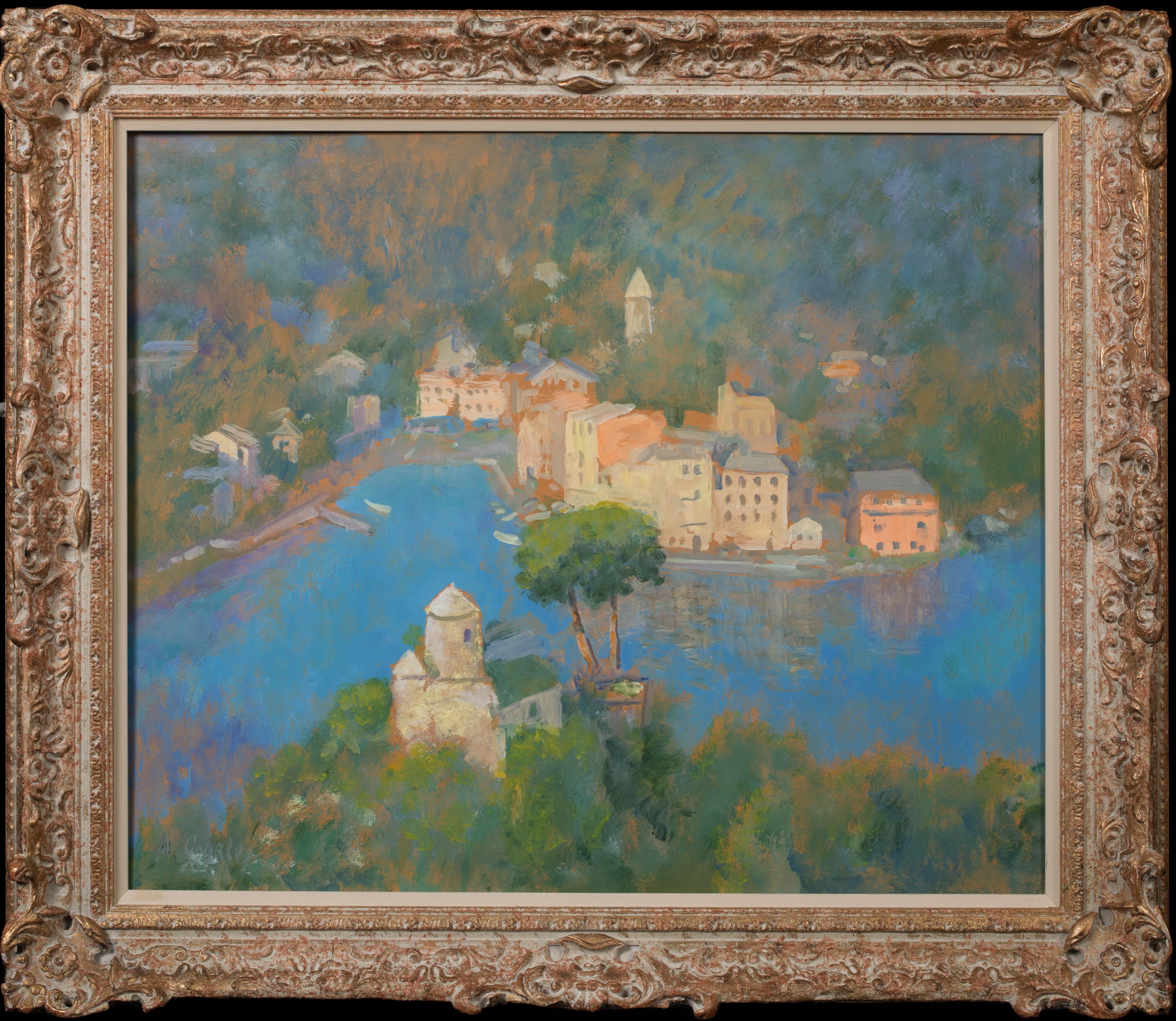 Unknown Landscape Painting - View Of Portofino, 20th Century  ALAN STENHOUSE GOURLEY ROI (SCOTTISH 1909-1991)