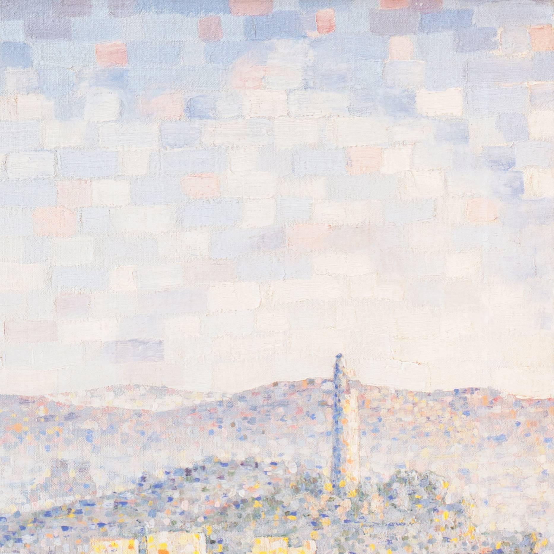 'View of San Francisco with Coit Tower', Bay Area, California, Pointillist Oil For Sale 3
