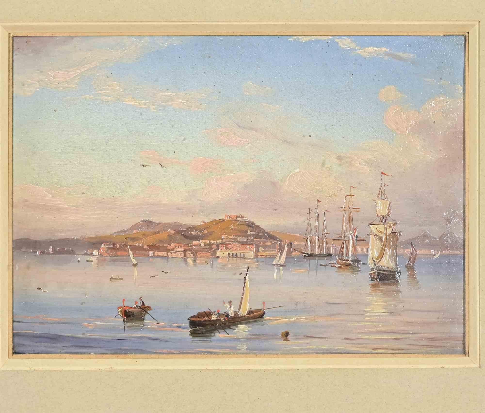 View of the Gulf of Naples - Paint - 19th Century - Painting by Unknown