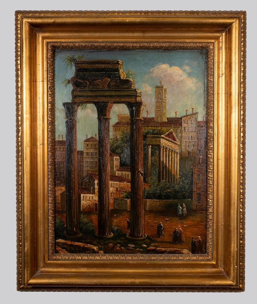 Unknown Figurative Painting - View of the Roman Forum - Oil Painting - Early 20th Century