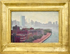 View of the UN Building, Modernist New York Cityscape Original Oil Painting