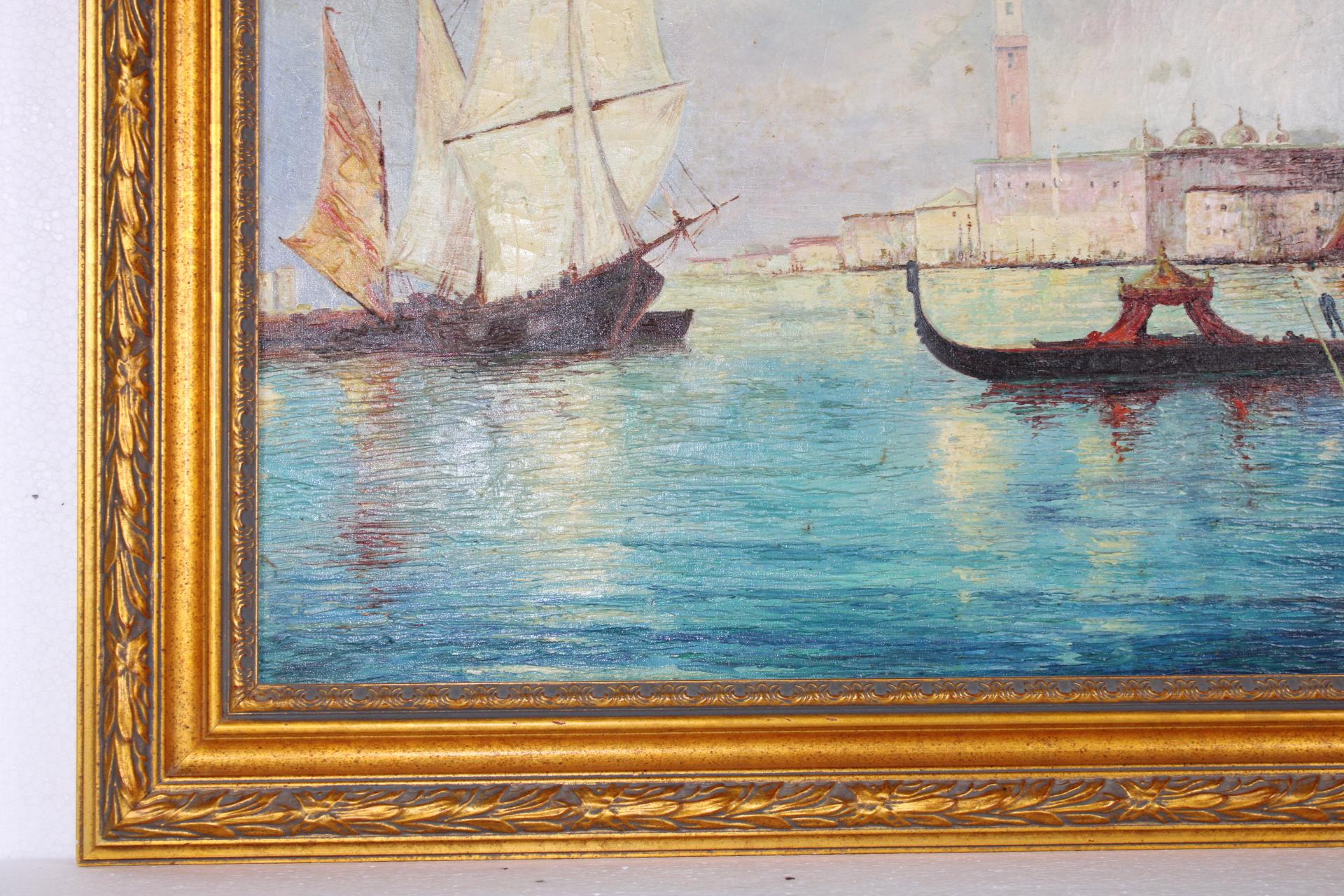 Ansicht von Venedig, Original Antikes Ölgemälde auf Leinwand, Impressionistisch, groß, signiert im Angebot 1