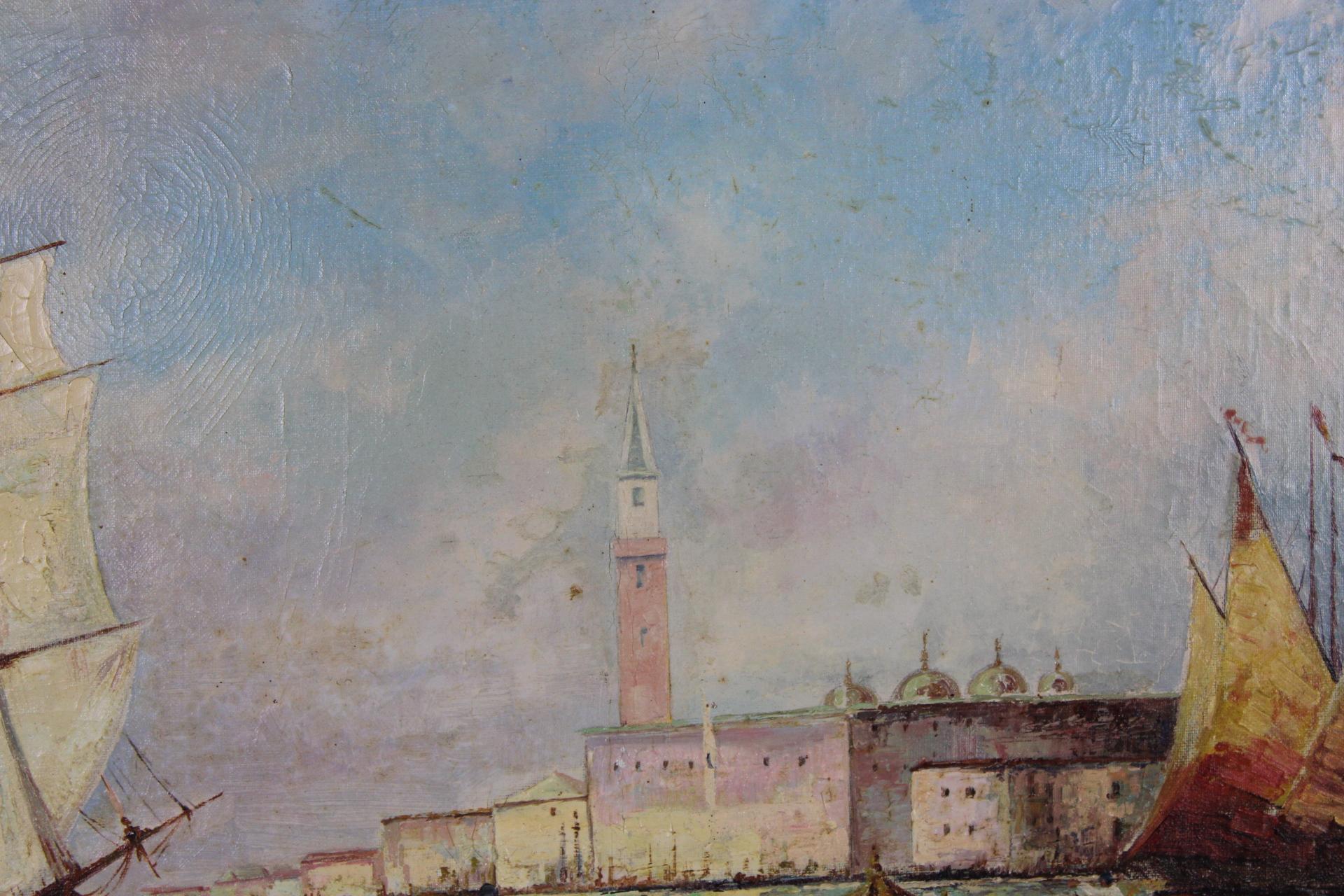 Ansicht von Venedig, Original Antikes Ölgemälde auf Leinwand, Impressionistisch, groß, signiert im Angebot 2