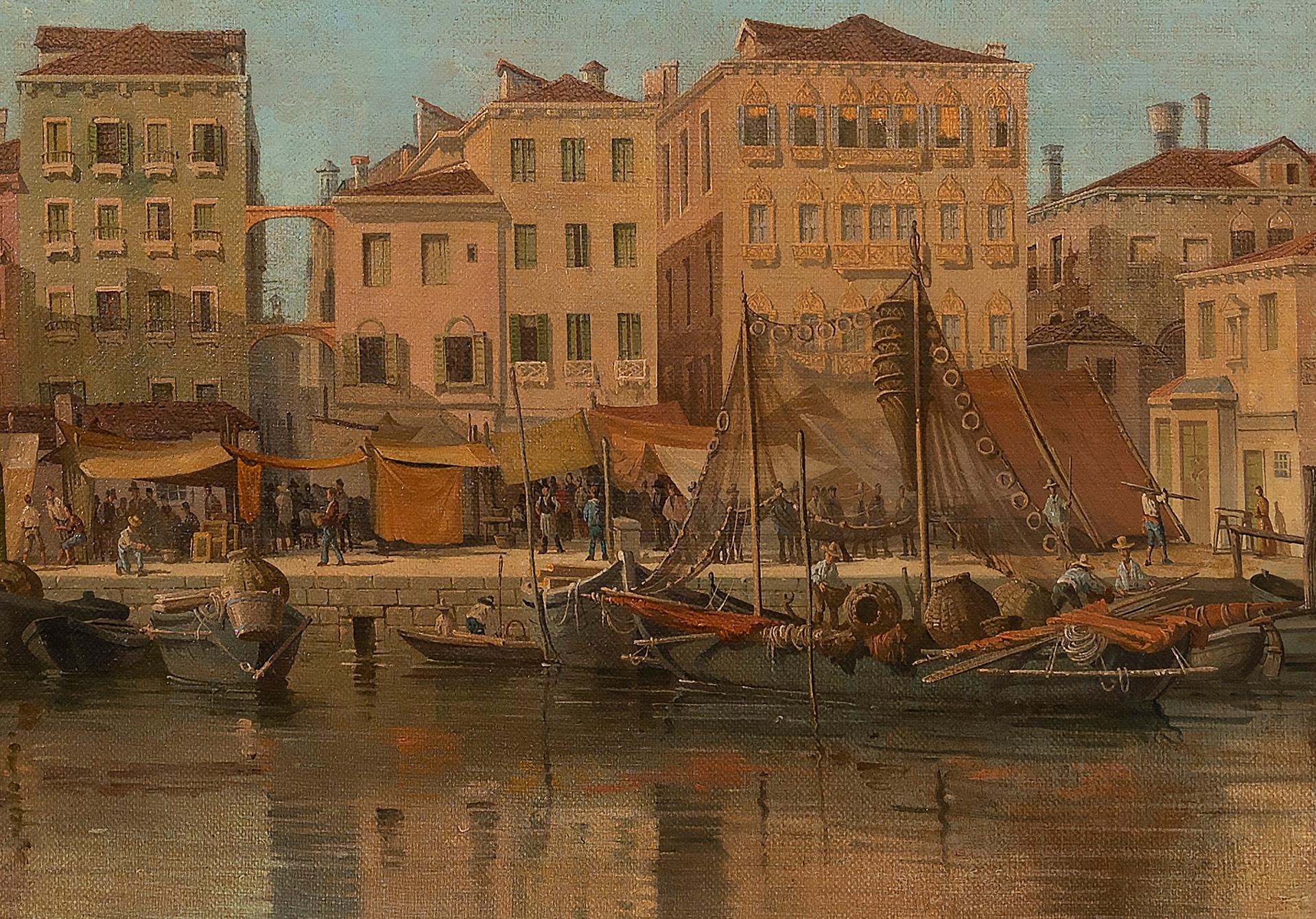Veduta di Venezia - Olio originale su tela Fine XIX secolo - Painting di Unknown