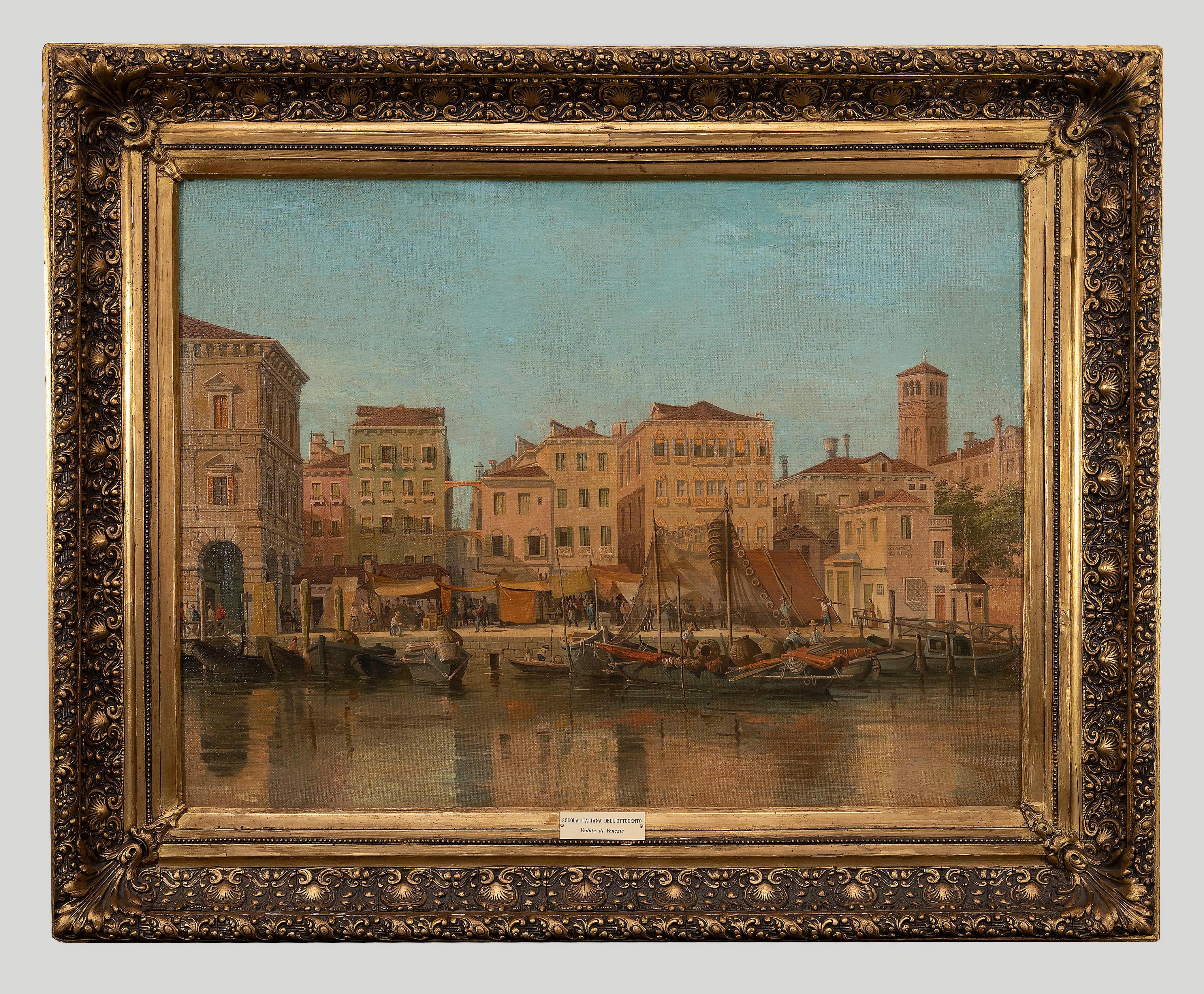 Unknown Figurative Painting - View of Venice - Original Oil on Canvas Late 19th Century