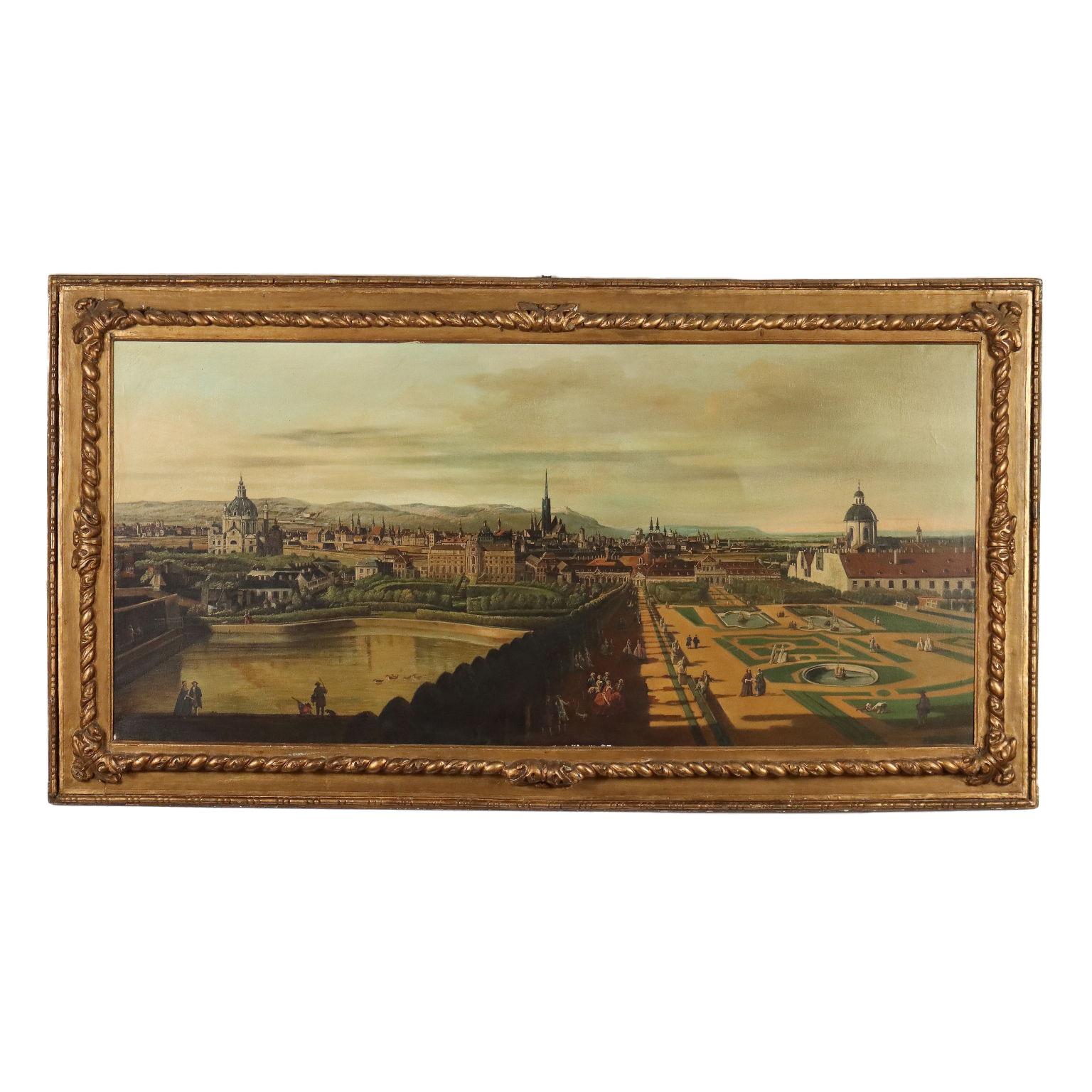 Unknown Landscape Painting - View of Vienna from the Belvedere, Copy of Canaletto Painting Mixed Media Italy 