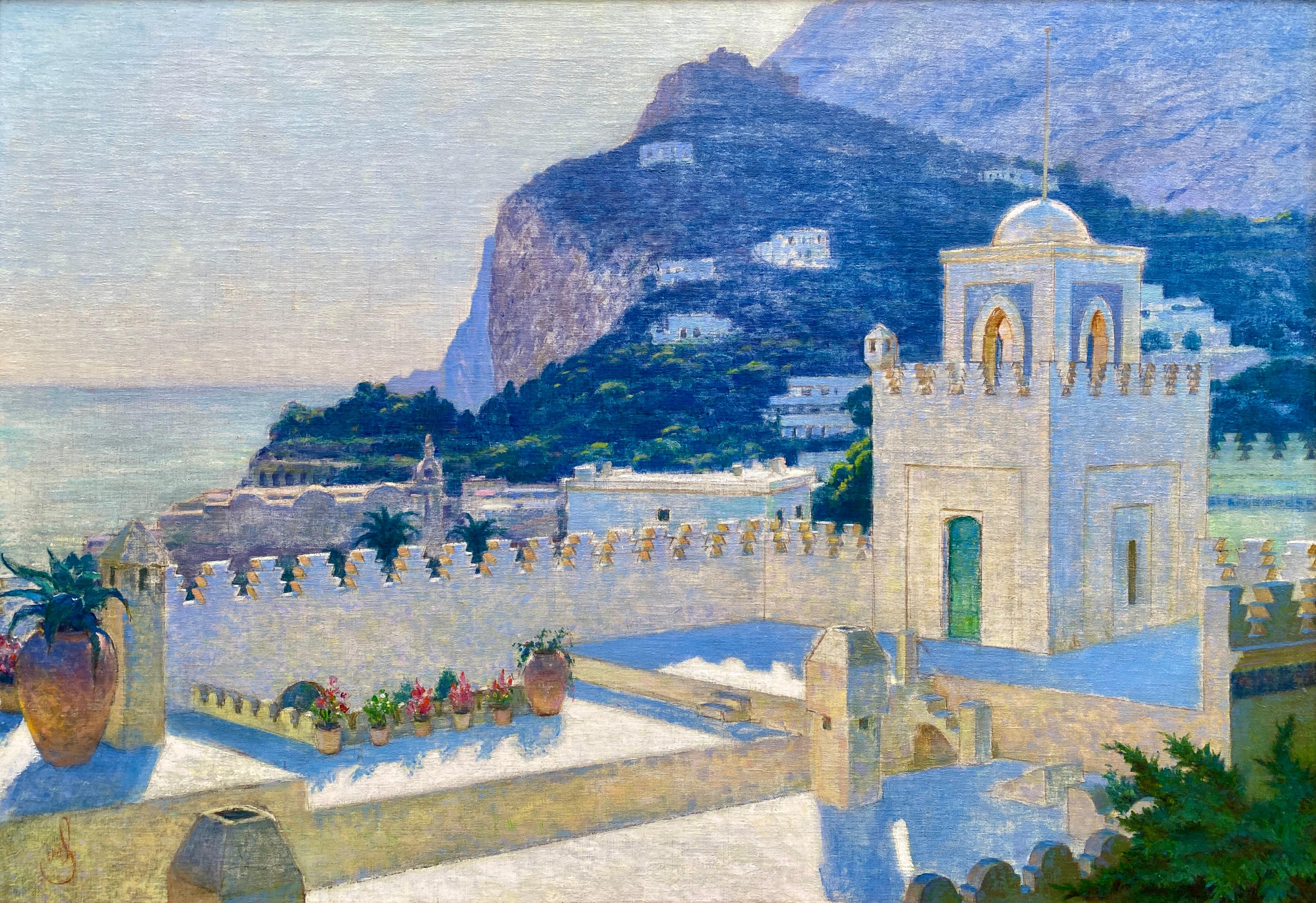View of Villa Discopoli, Capri, Artist 19th - 20th Century, Signed by Monogram  - Painting by Unknown