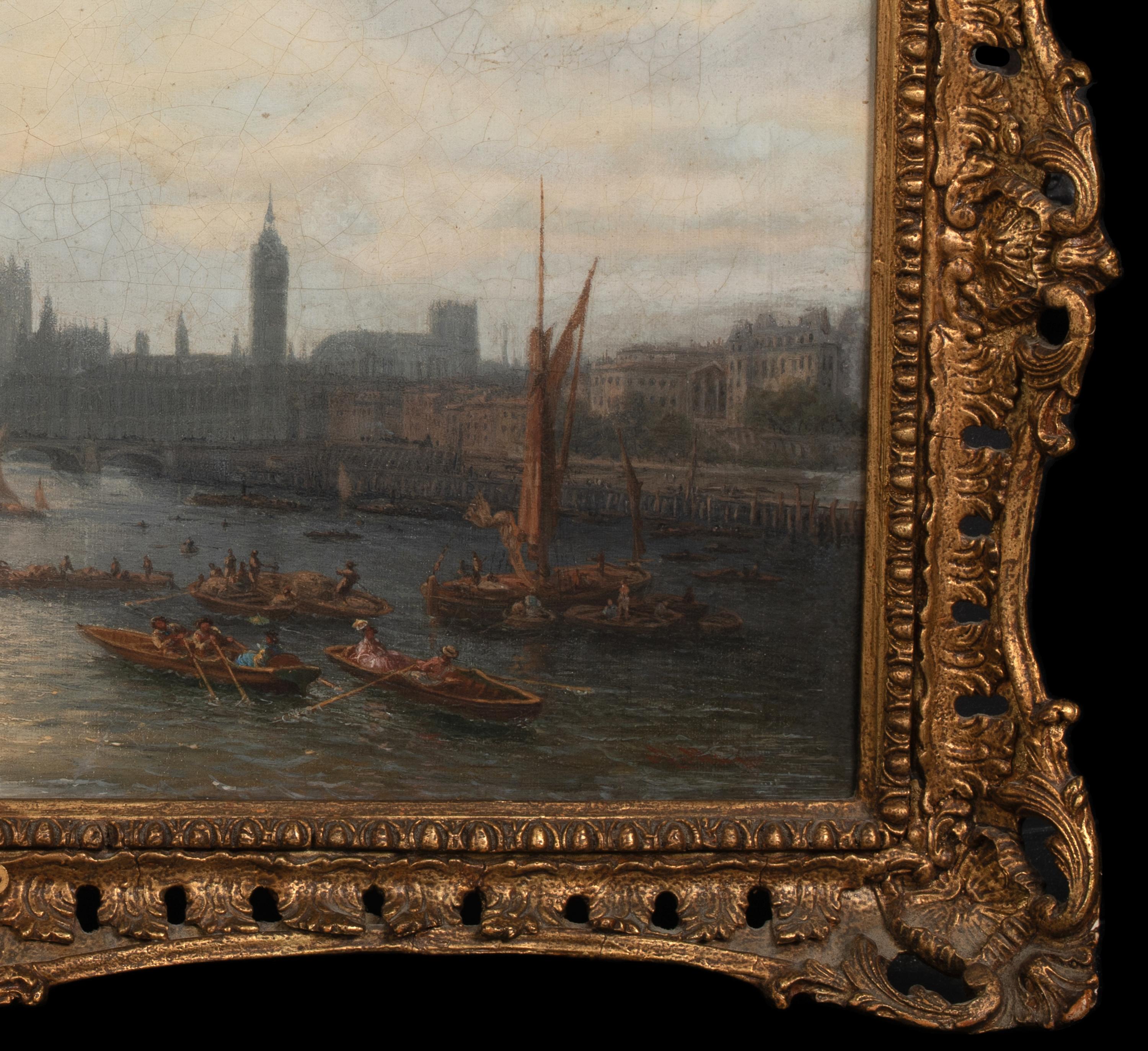 View Of Westminster From The Thames, 19th Century  Signed indistinctly For Sale 1