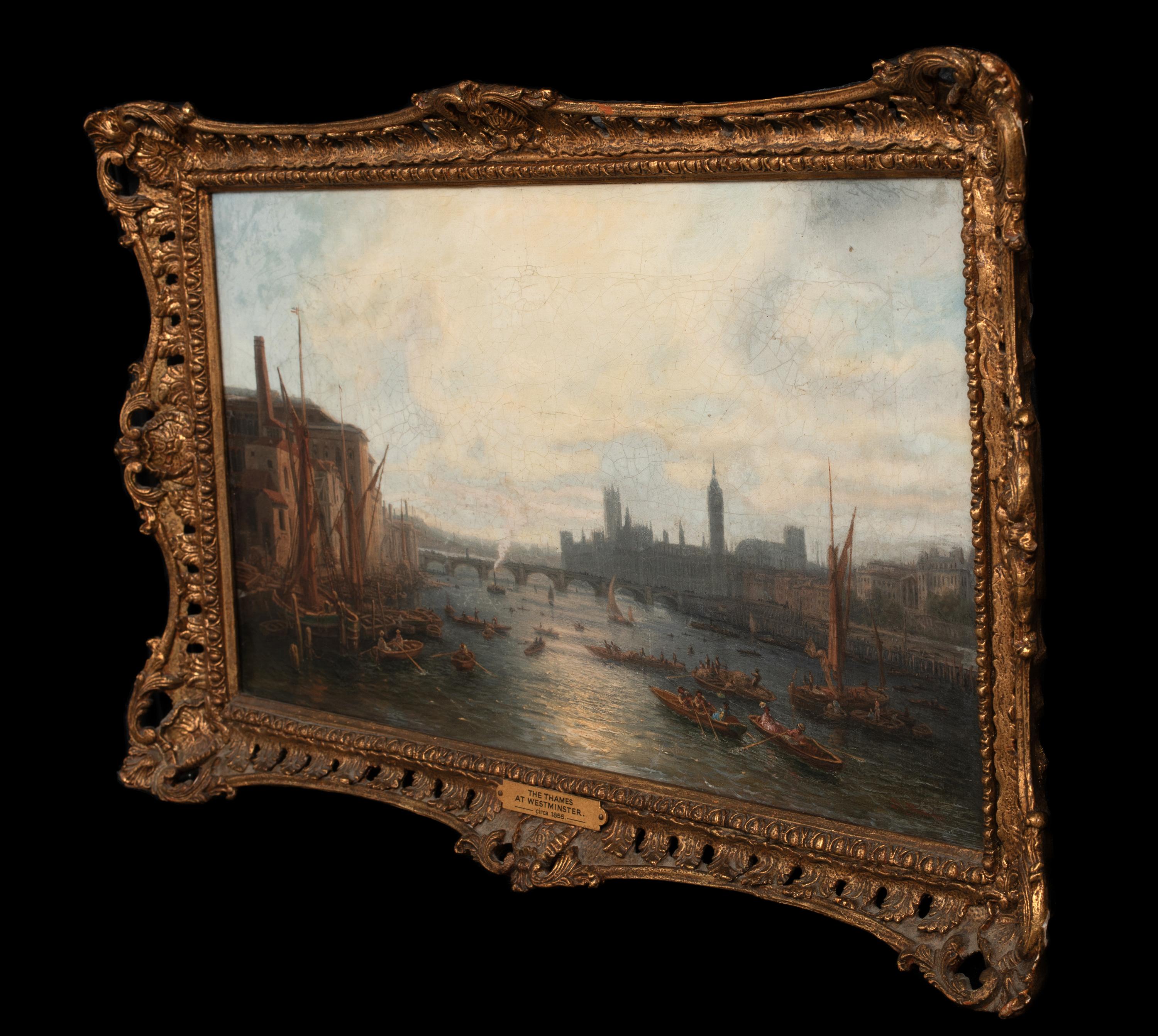View Of Westminster From The Thames, 19th Century  Signed indistinctly For Sale 5