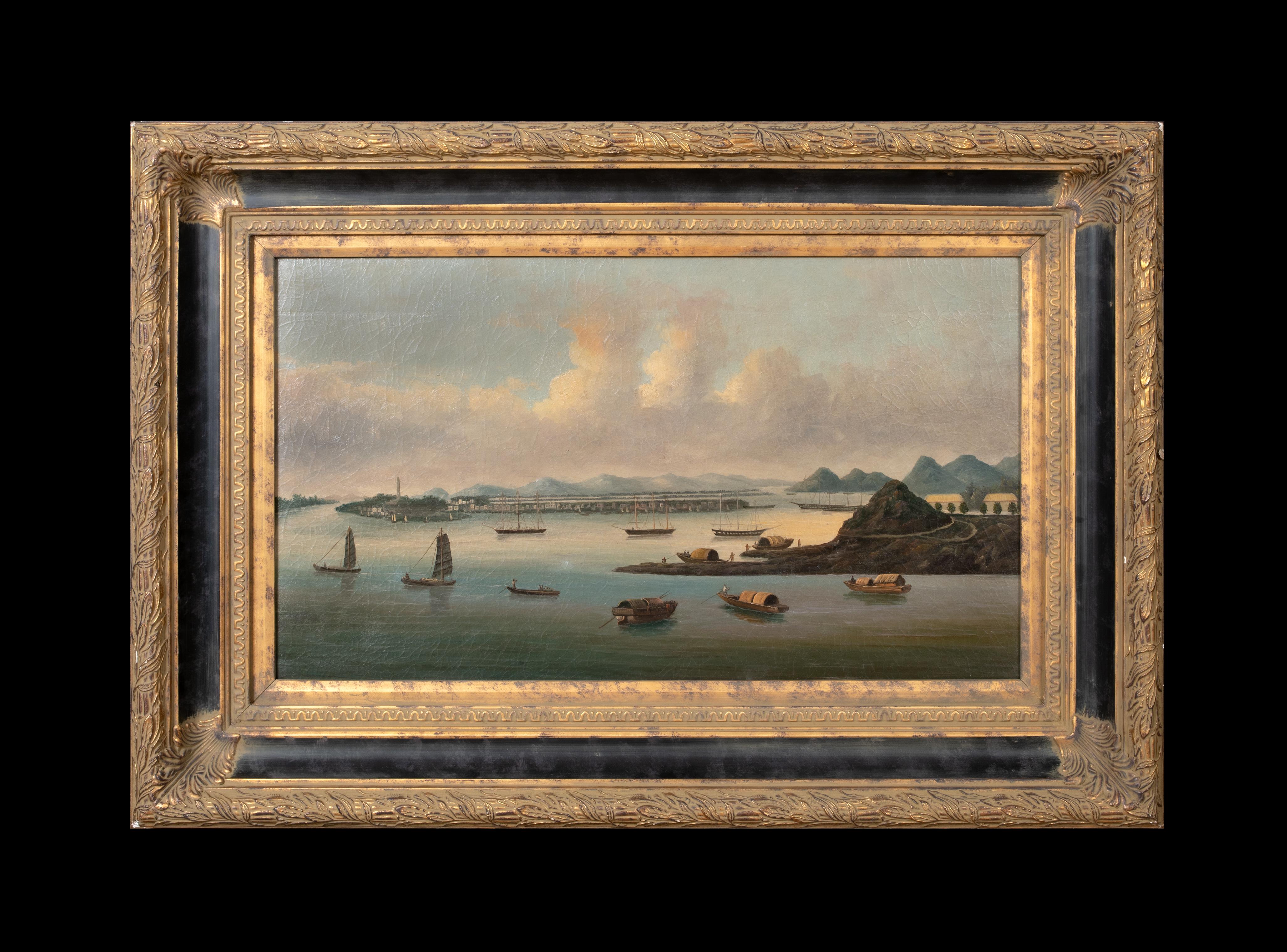 View Of Whampoa Anchorage China, 19th Century  Chinese Trade Export Port - Painting by Unknown