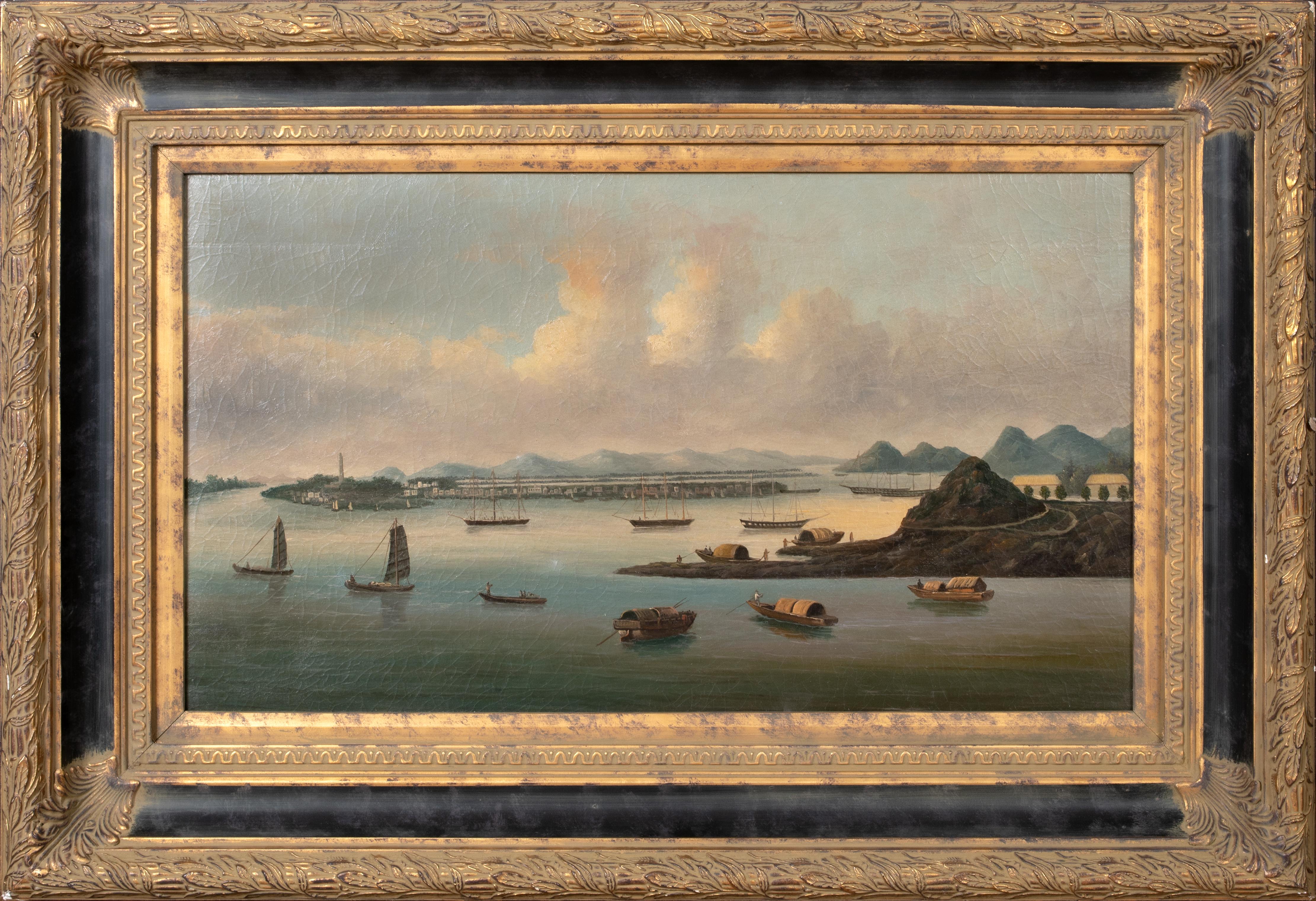 Unknown Landscape Painting - View Of Whampoa Anchorage China, 19th Century  Chinese Trade Export Port