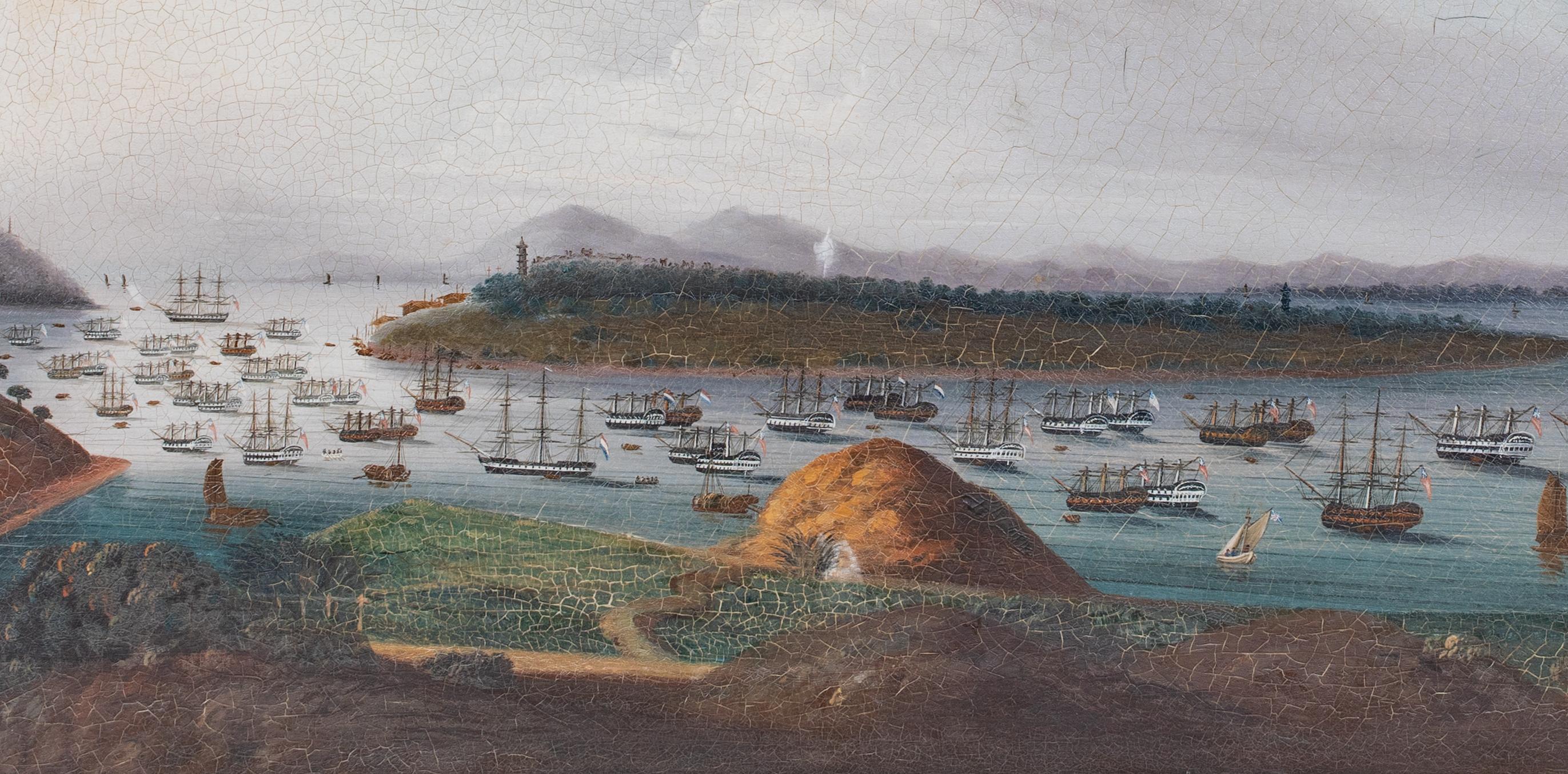 View Of Whampoa Reach From Dane's Island with American, Dutch & British Ships For Sale 3