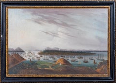 Antique View Of Whampoa Reach From Dane's Island with American, Dutch & British Ships