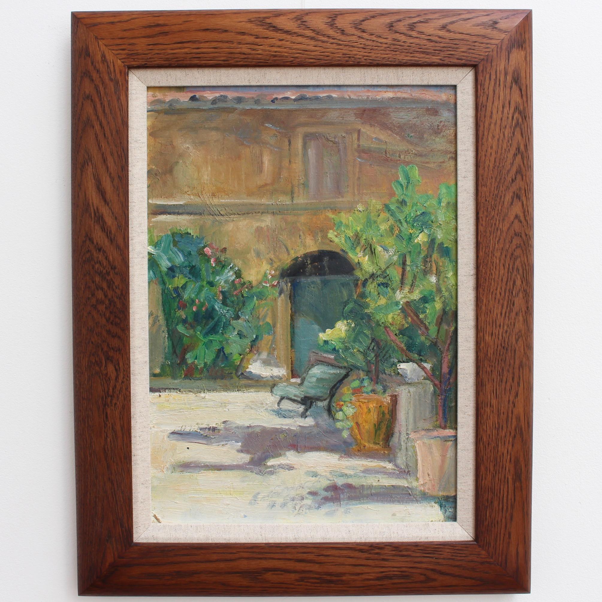 'Villa Courtyard in Provence', French School  (Impressionismus), Painting, von Unknown