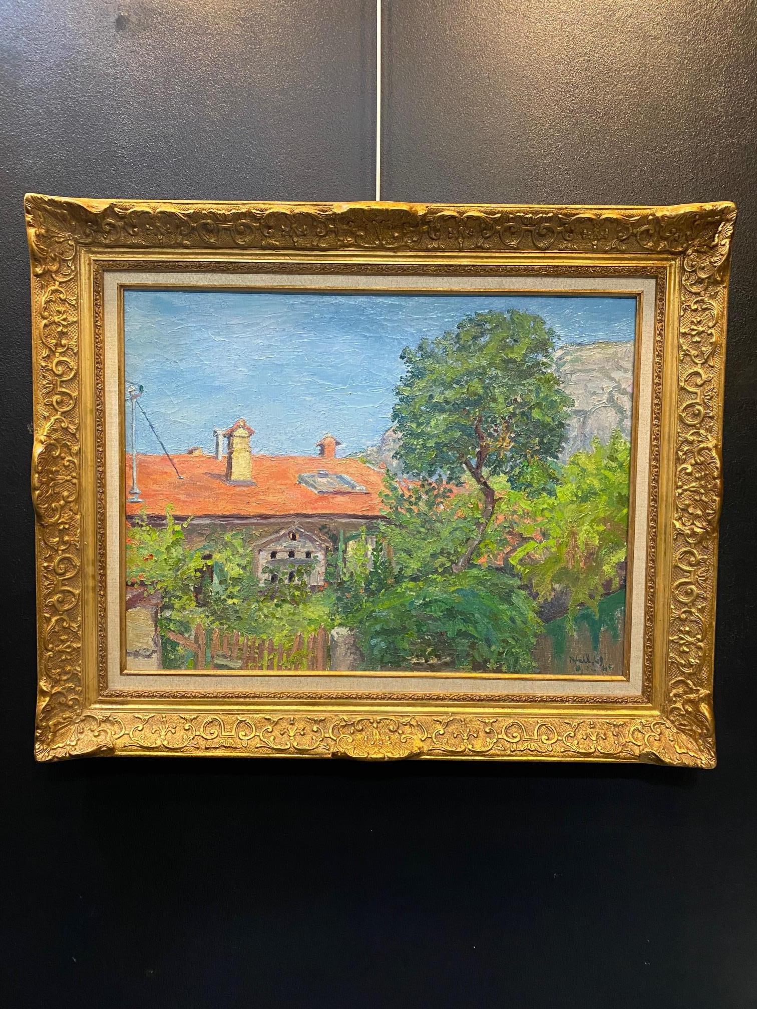 Countryside villa (1949) - Oil on canvas 49x64 cm - Painting by Unknown
