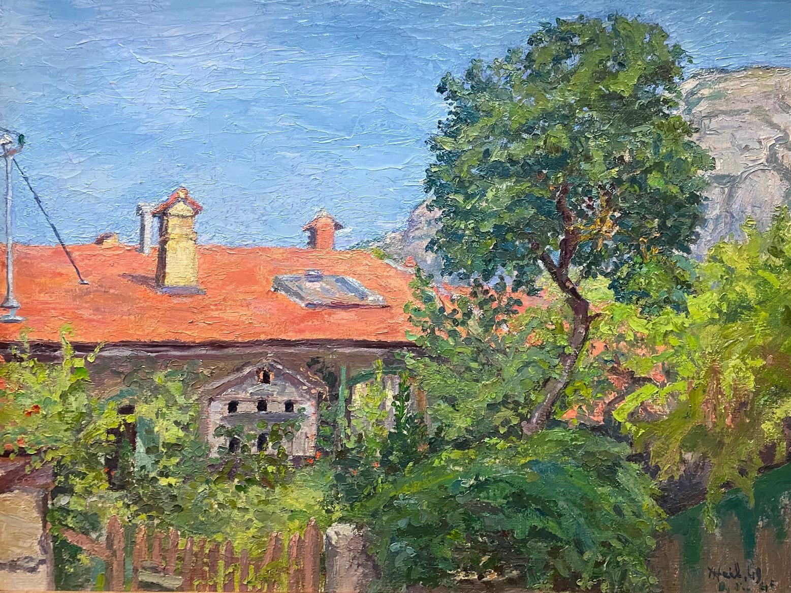 Unknown Landscape Painting - Countryside villa (1949) - Oil on canvas 49x64 cm