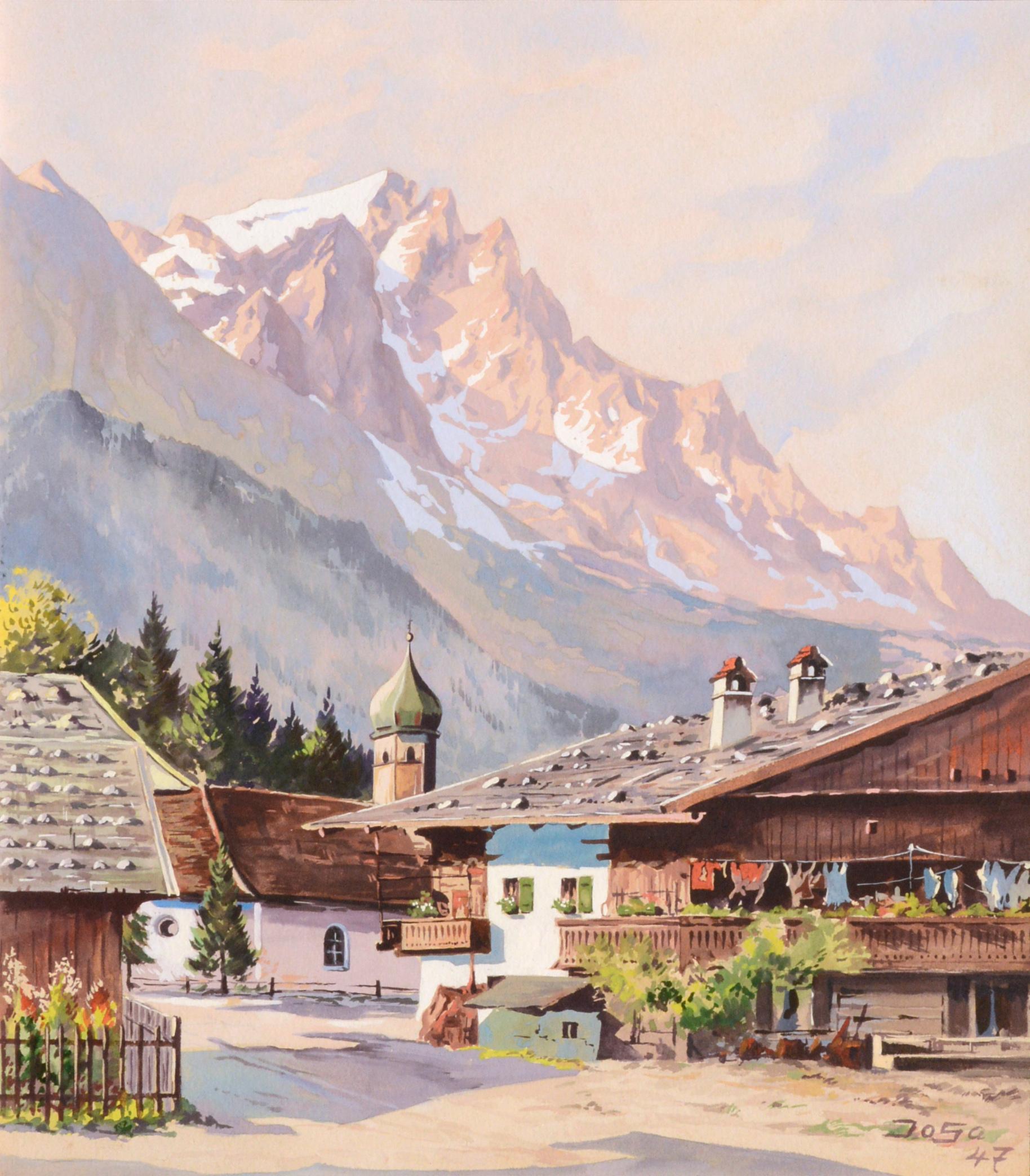 Village dans les montagnes de l'Oural - Paysage du milieu du siècle dernier - Art de Unknown