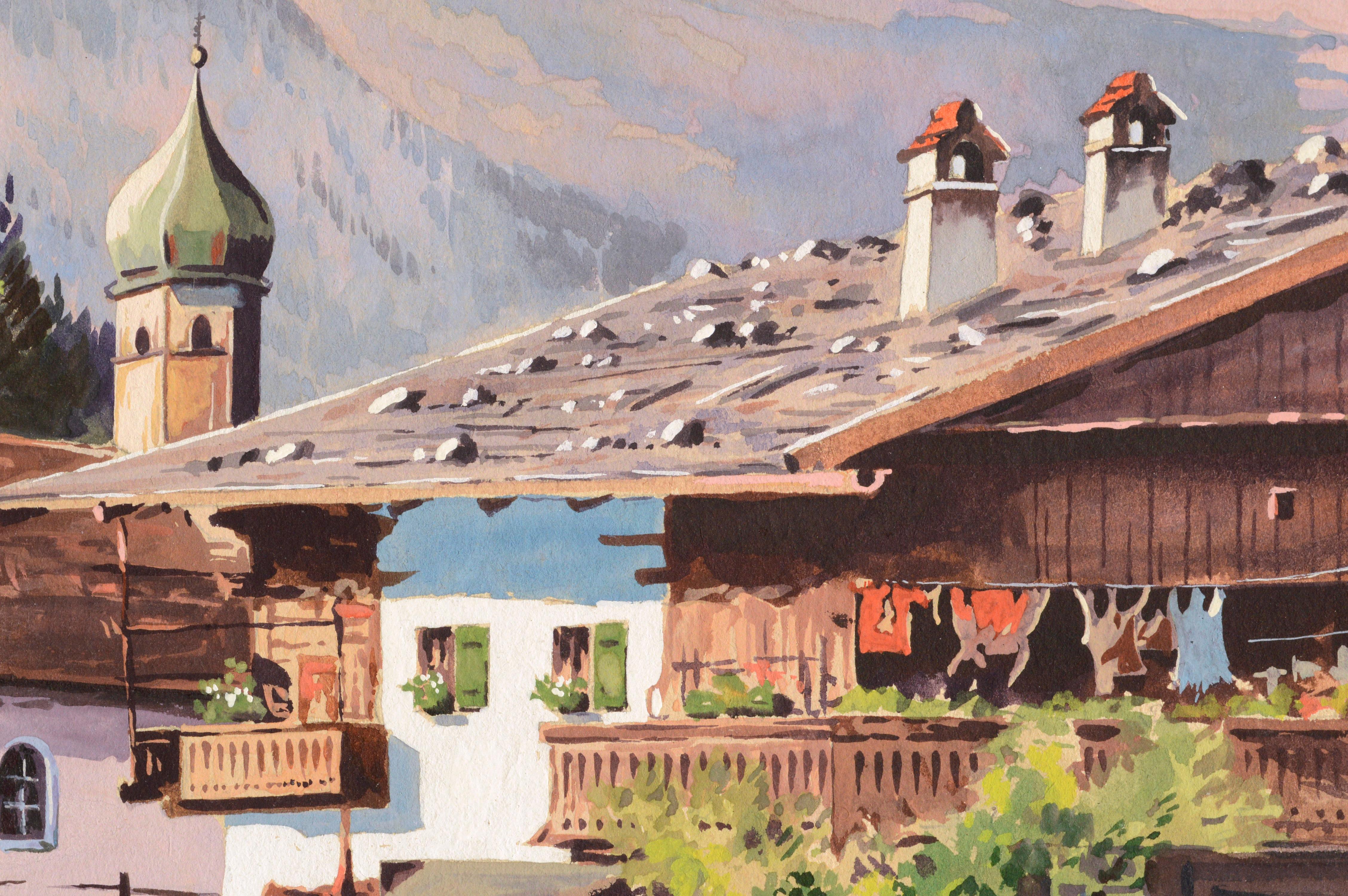Village dans les montagnes de l'Oural - Paysage du milieu du siècle dernier - Beige Landscape Art par Unknown