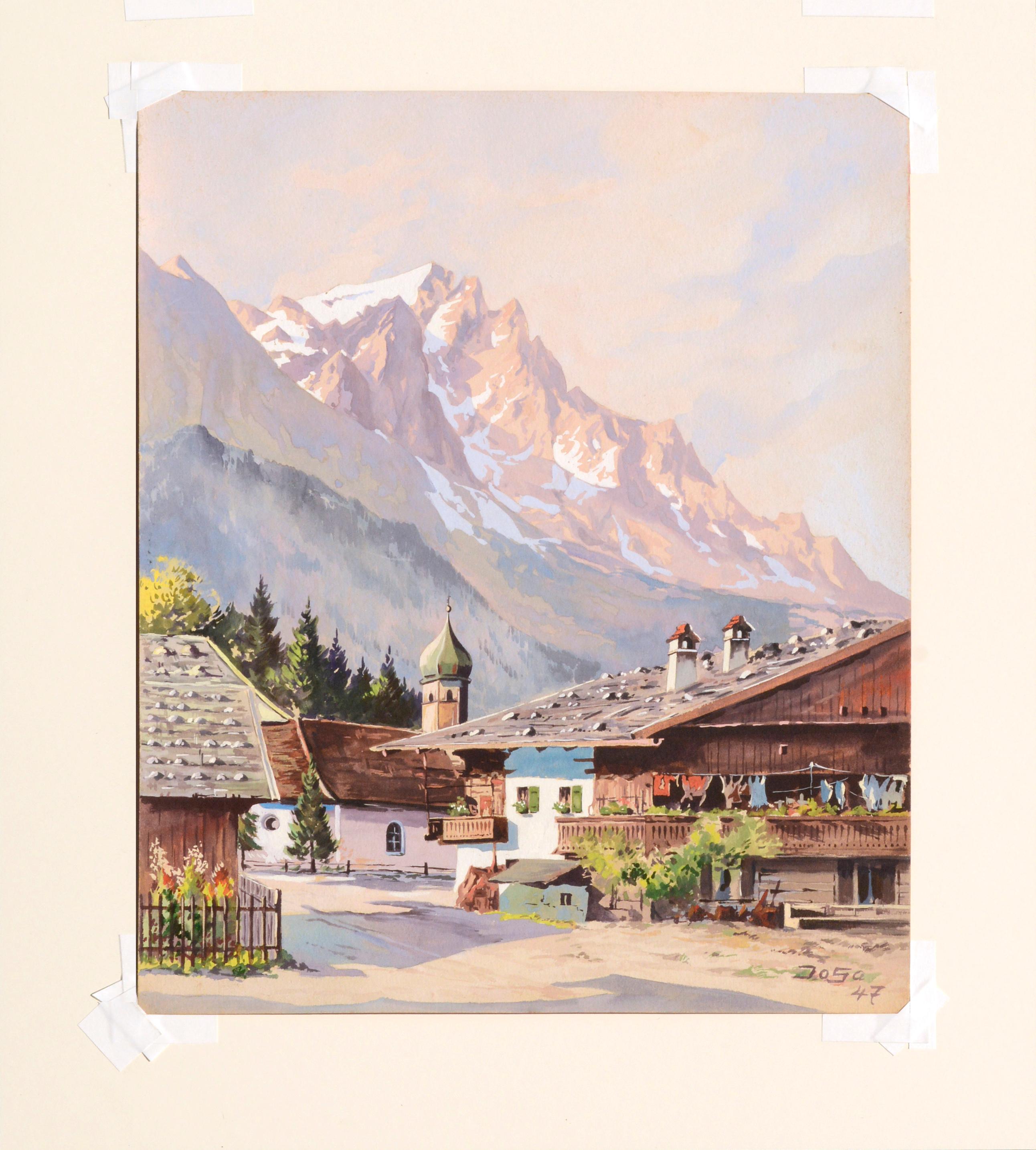 Village dans les montagnes de l'Oural - Paysage du milieu du siècle dernier en vente 1