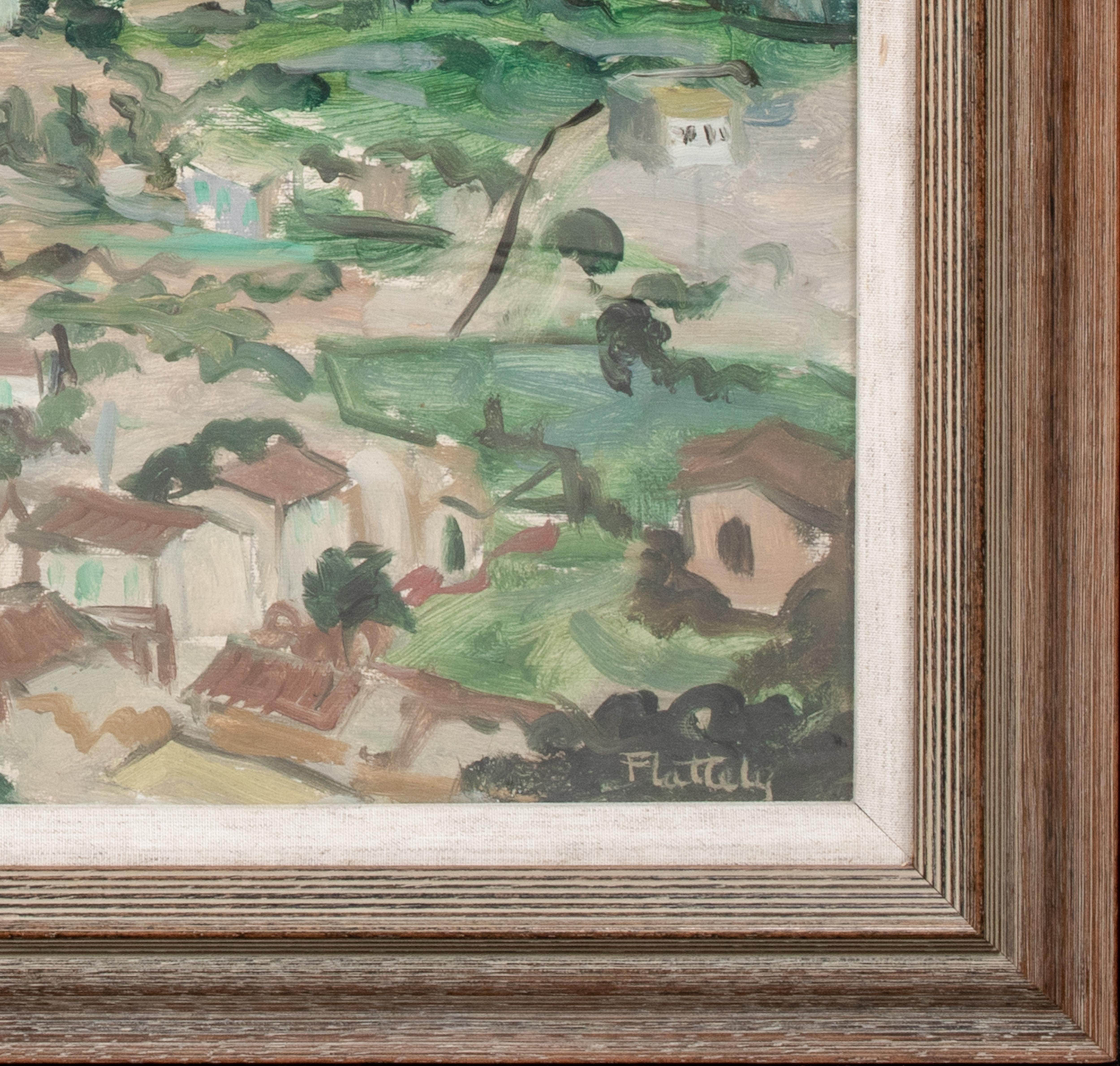 Pueblo, Mallorca, hacia 1950 

por ALASTAIR FLATTELY (1922-2006)

Gran vista extensa de mediados del siglo XX de un pueblo, Mallorca, óleo sobre tabla de Alastair Flattely. Vista del pueblo de excelente calidad y estado, firmada y presentada en su