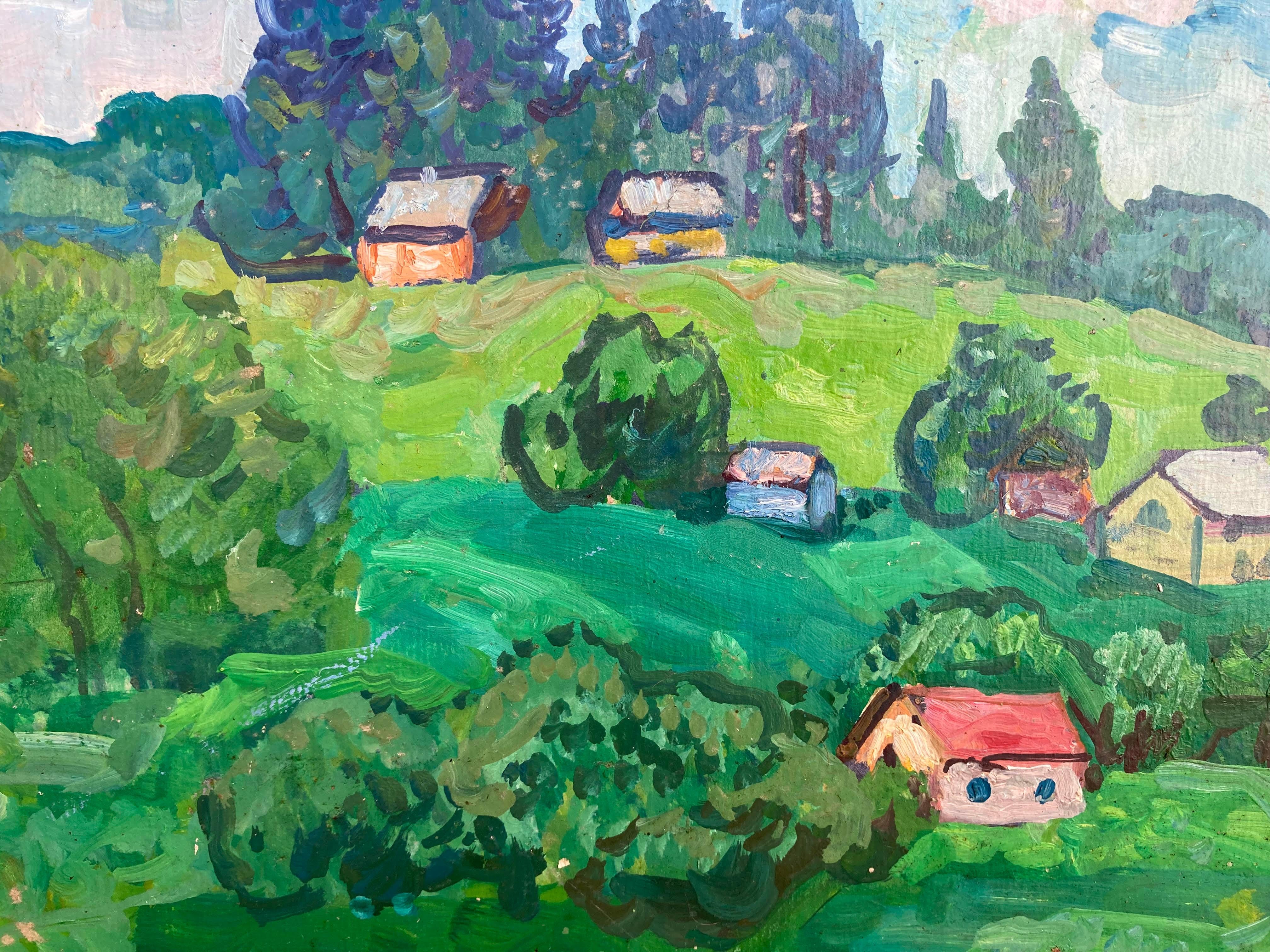 A bright, happy, delightful oil in the Impressionist style from Eastern Europe, acquired when we were buying a lot of art from over there. We do not have the artist's name for this one, but he or she obviously knew what they were doing. What a