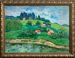 Village on a Hillside (Impressionist Oil Painting, Eastern Europe)