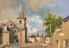 Plaza del pueblo, gouache firmado y fechado en 1954