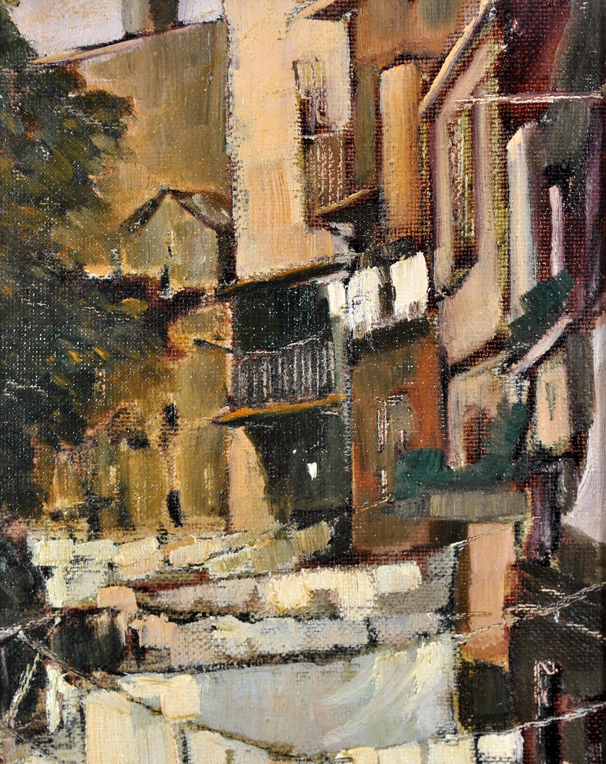 Villefranche - Washing on the Lines French Riviera South of France Oil Painting For Sale 1