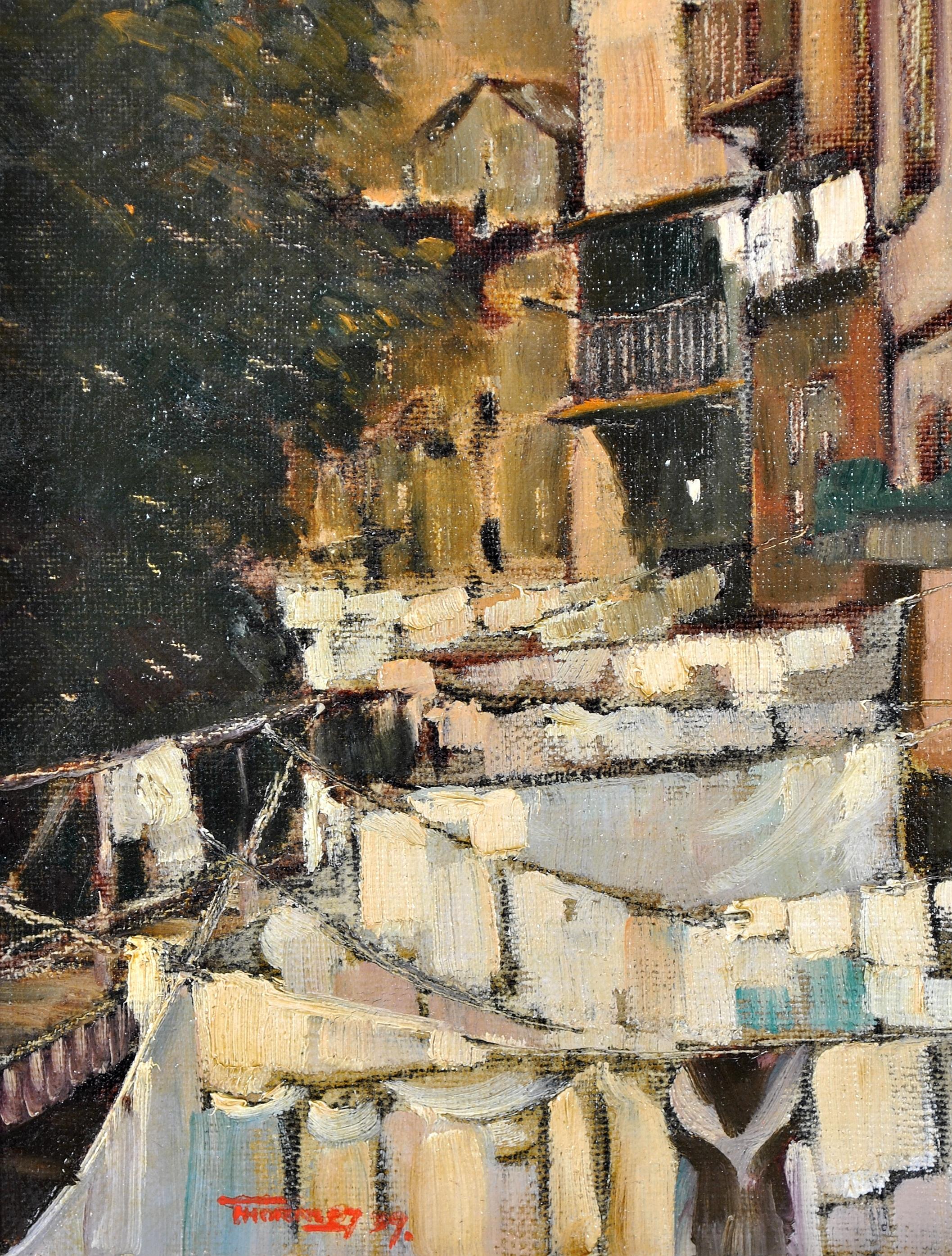 Villefranche - Washing on the Lines French Riviera South of France Oil Painting For Sale 2