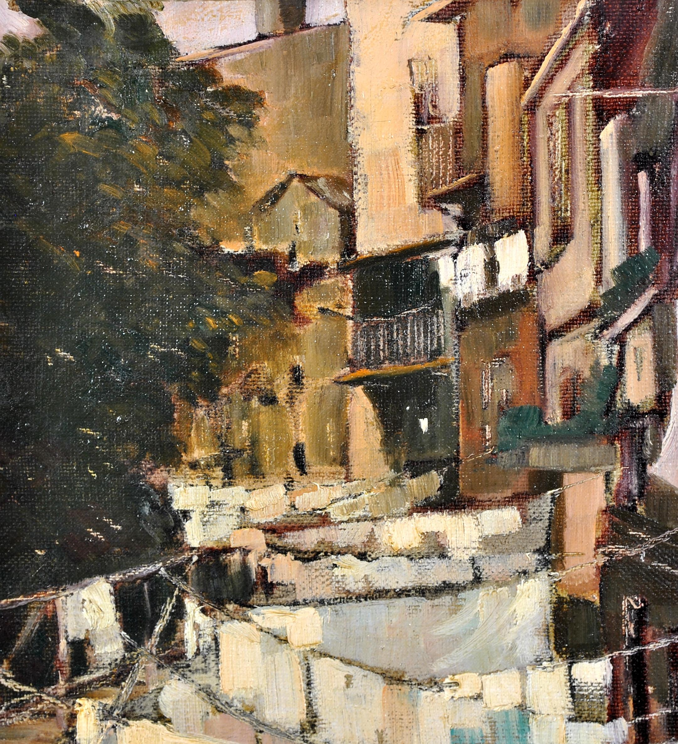 Villefranche - Washing on the Lines French Riviera South of France Oil Painting For Sale 3